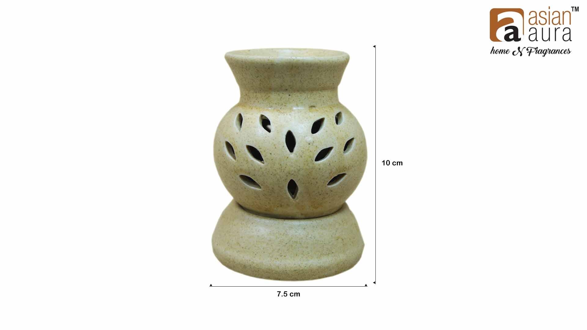 Asian Aura Ceramic Aromatic Oil Diffuser With 2 Oil Bottles Aaeb 0014-w