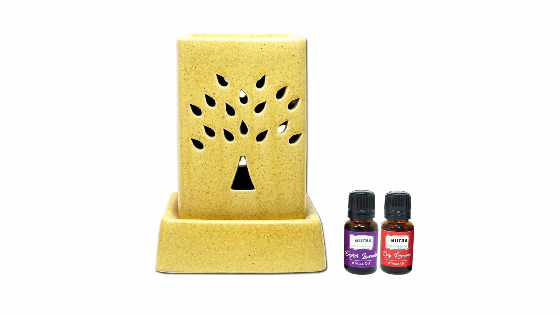 Asian Aura Ceramic Aromatic Oil Diffuser With 2 Oil Bottles Aaeb 0015-b