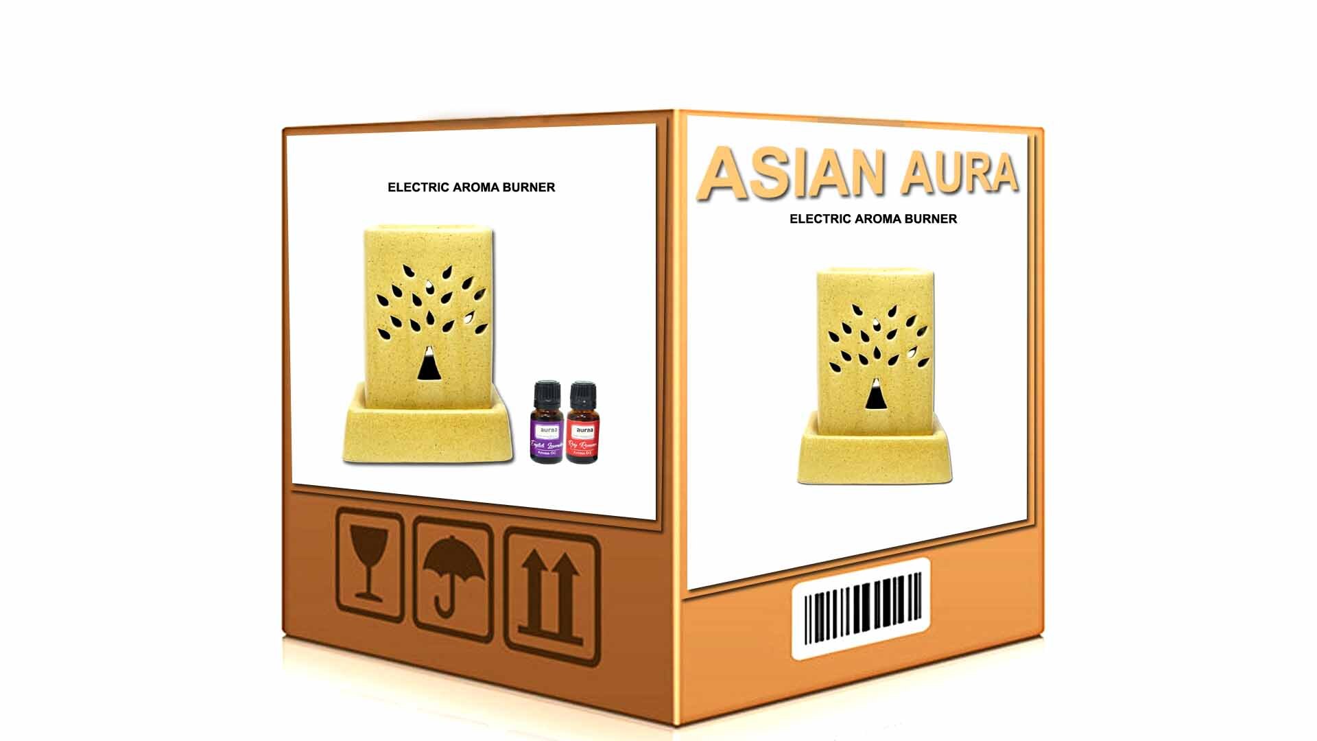 Asian Aura Ceramic Aromatic Oil Diffuser With 2 Oil Bottles Aaeb 0015-b