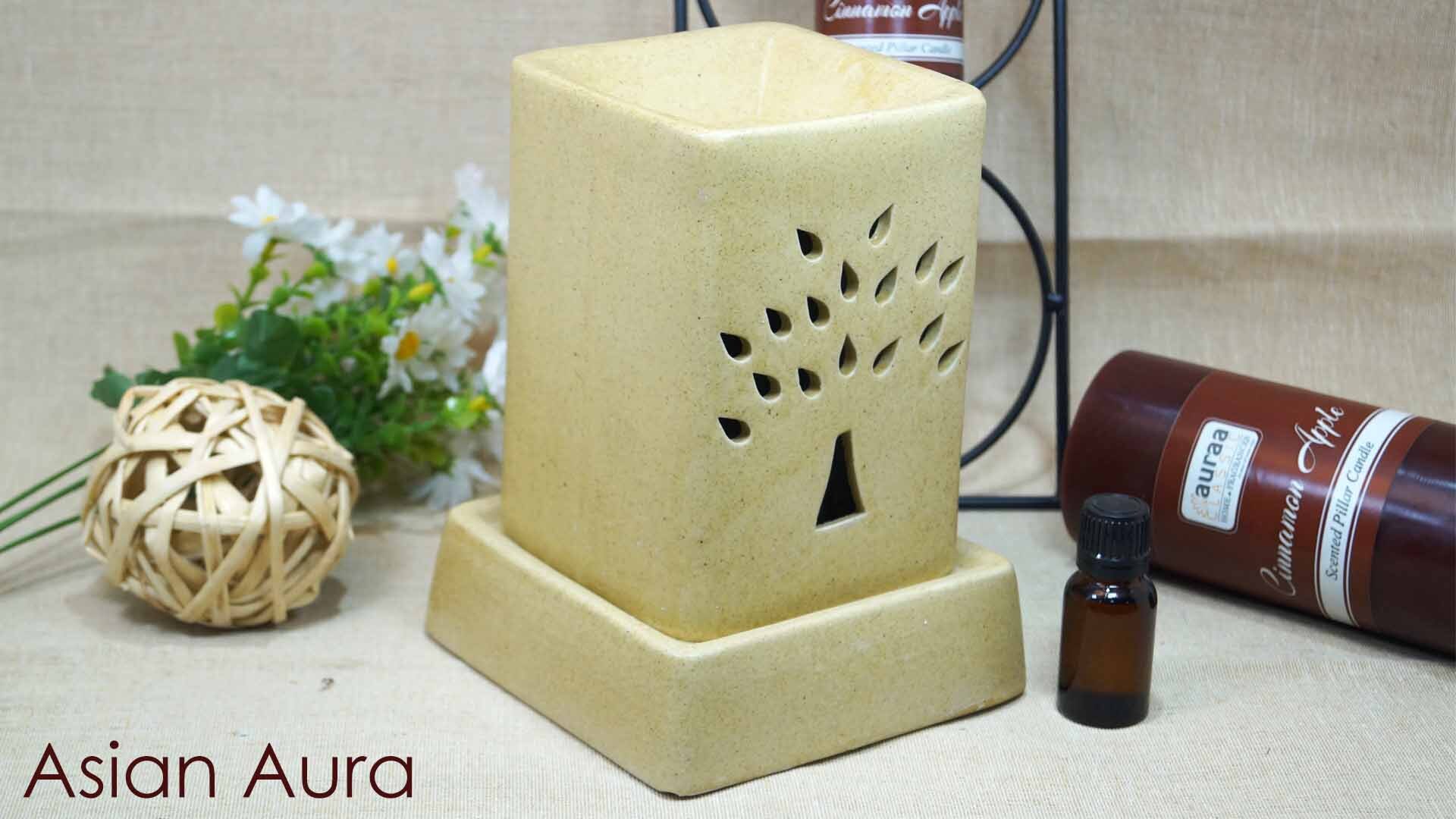 Asian Aura Ceramic Aromatic Oil Diffuser With 2 Oil Bottles Aaeb 0015-b