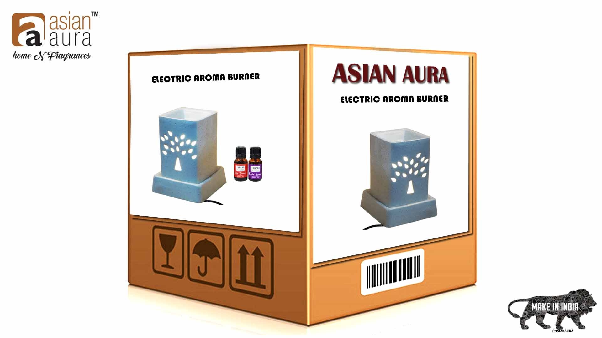 Asian Aura Ceramic Aromatic Oil Diffuser With 2 Oil Bottles Aaeb 0015-w