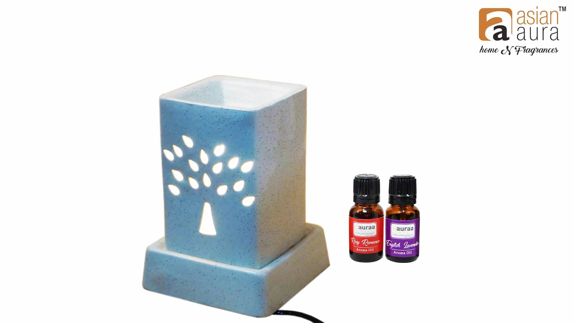 Asian Aura Ceramic Aromatic Oil Diffuser With 2 Oil Bottles Aaeb 0015-w