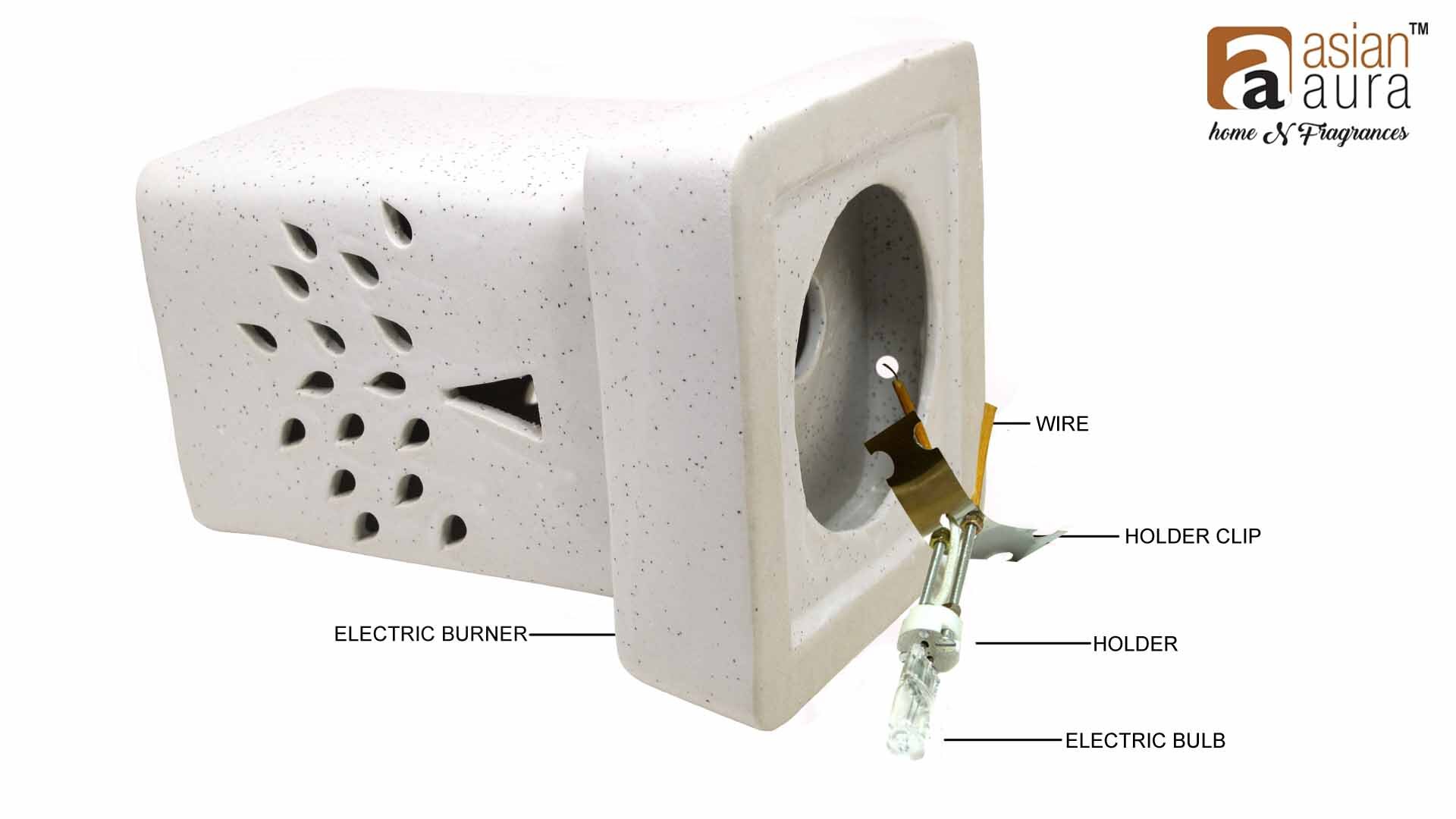 Asian Aura Ceramic Aromatic Oil Diffuser With 2 Oil Bottles Aaeb 0015-w