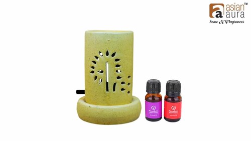 Asian Aura सिरैमिक एरोमैटिक ऑयल डिफ्यूज़र 2 तेल की बोतलों के साथ Aaeb 0017-b