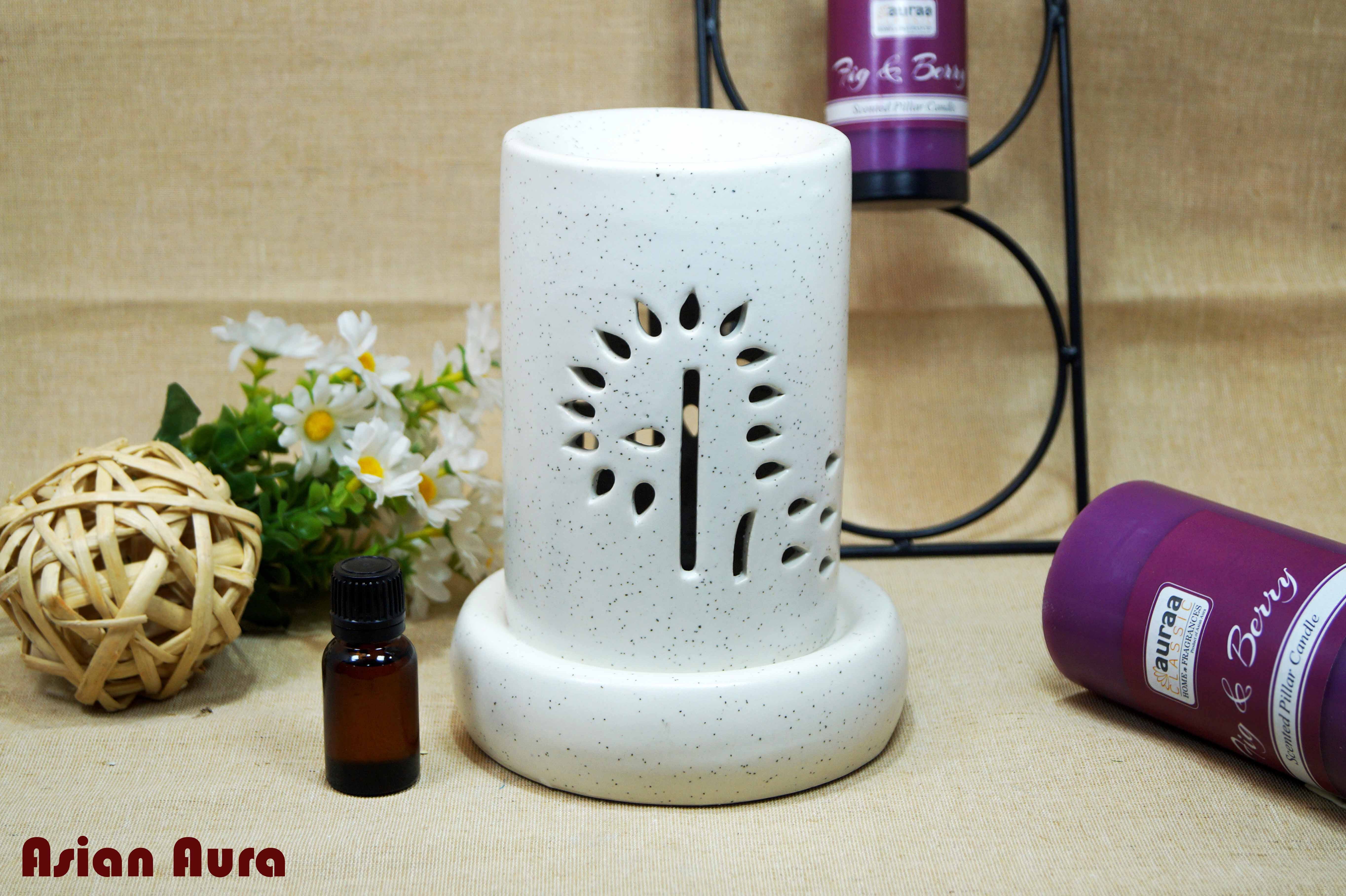 Asian Aura Ceramic Aromatic Oil Diffuser With 2 Oil Bottles Aaeb 0017-w