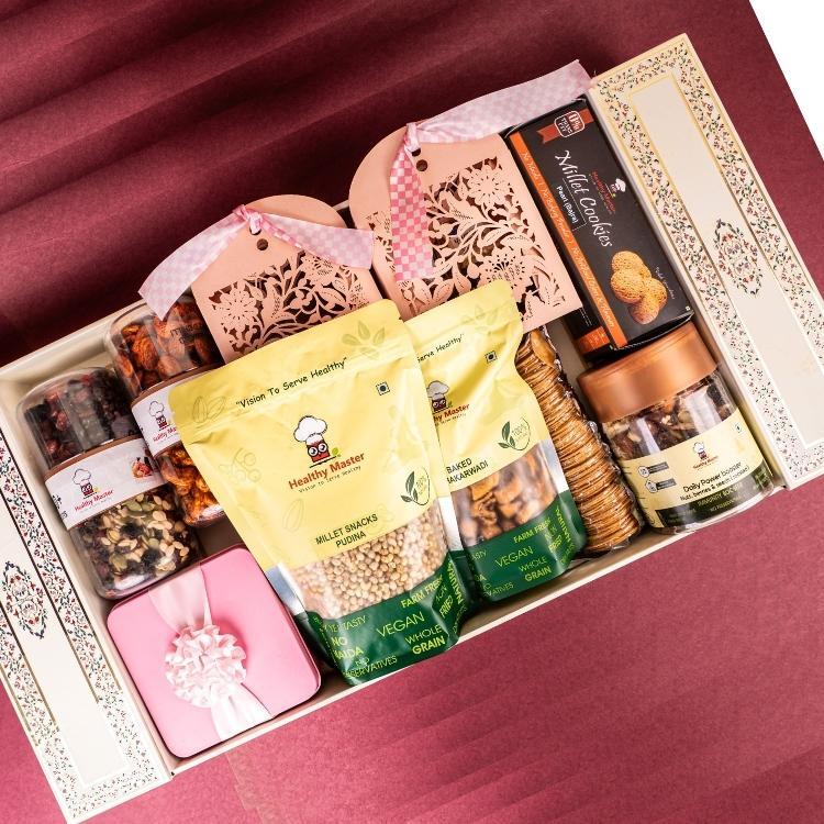 Diwali Gift Pack Al - 10 Curated Dry Fruit Varieties, Laddu Box, Assorted Chocolates, Festive Treats & Snacks For Memorable Celebrations