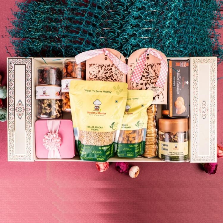 Diwali Gift Pack Al - 10 Curated Dry Fruit Varieties, Laddu Box, Assorted Chocolates, Festive Treats & Snacks For Memorable Celebrations