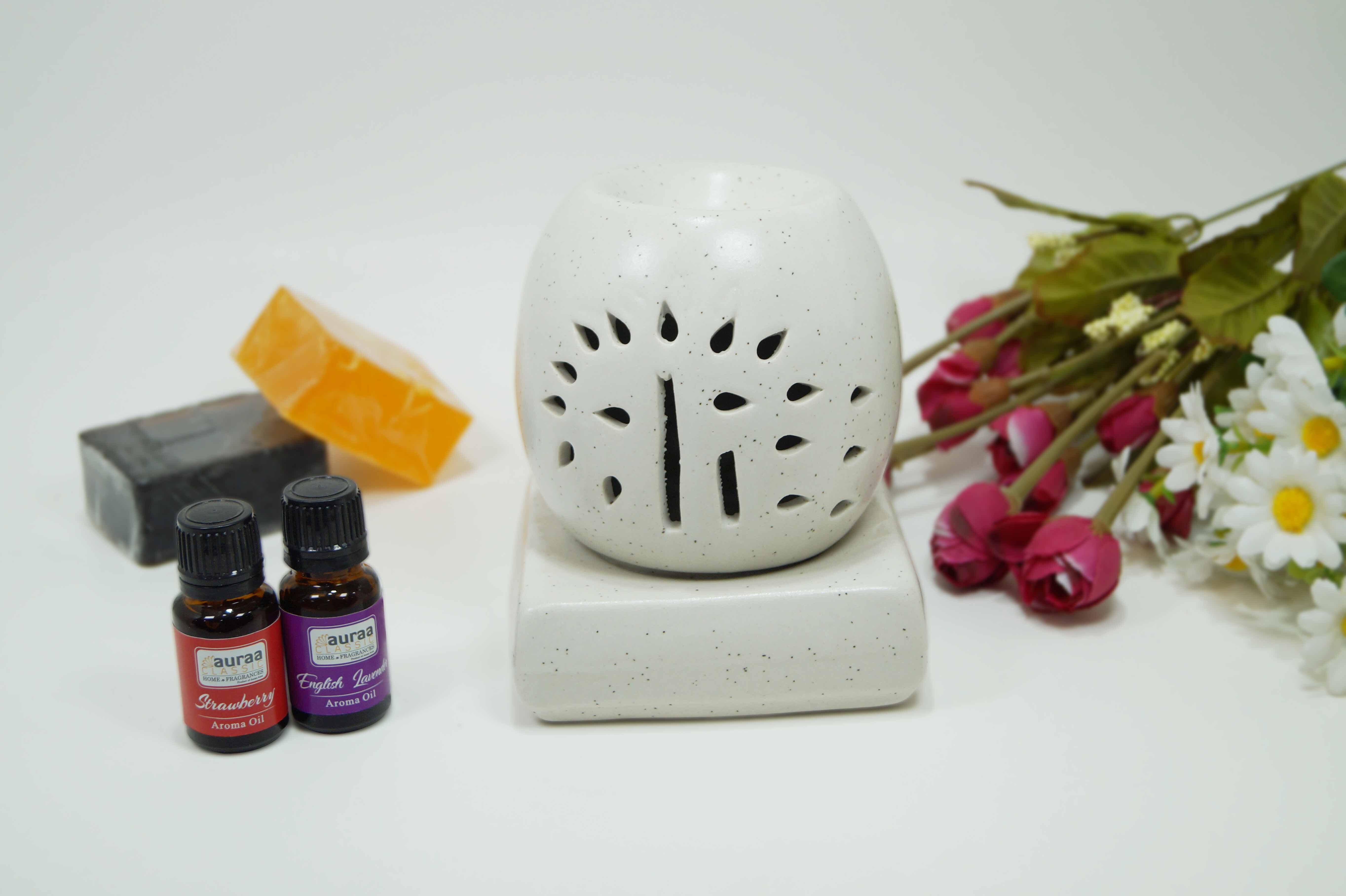 Asian Aura Ceramic Aromatic Oil Diffuser With 2 Oil Bottles Aaeb 0018-w