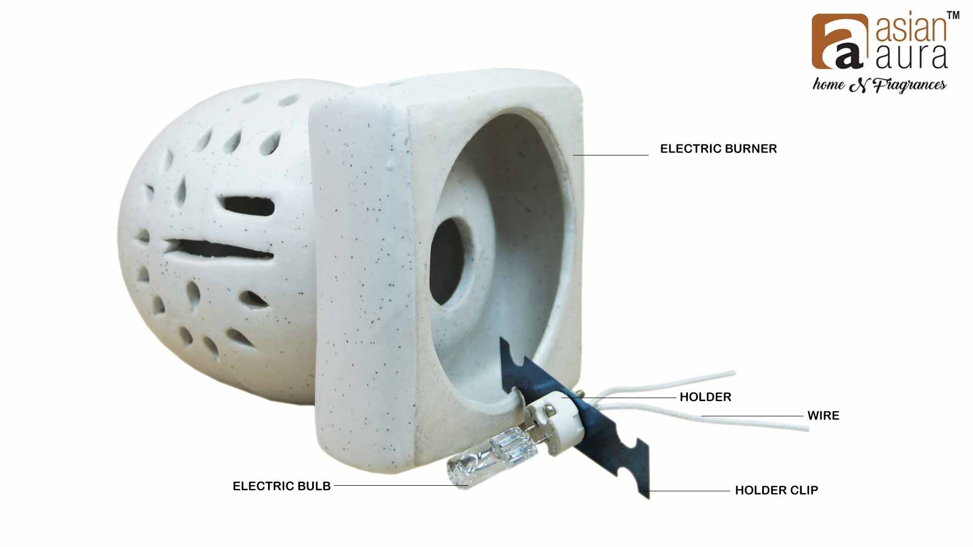 Asian Aura Ceramic Aromatic Oil Diffuser With 2 Oil Bottles Aaeb 0018-w