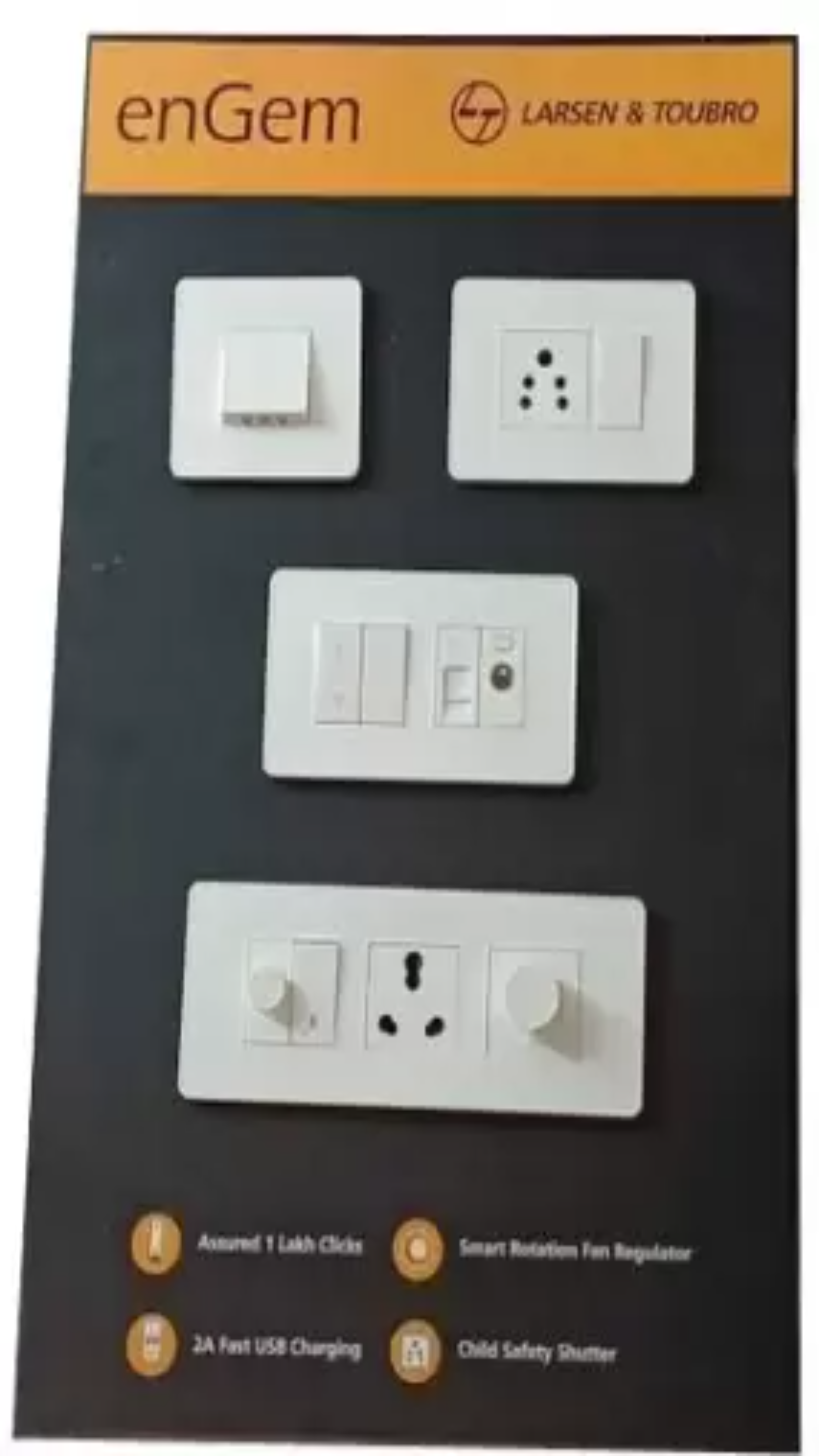 Engem White 8 Module Plate - 23x1x9 Cm, Ip55 Protection Level | Aesthetic Bezel Design, 1lakh Switching Operations, Spark Shield, Tunnel Terminals
