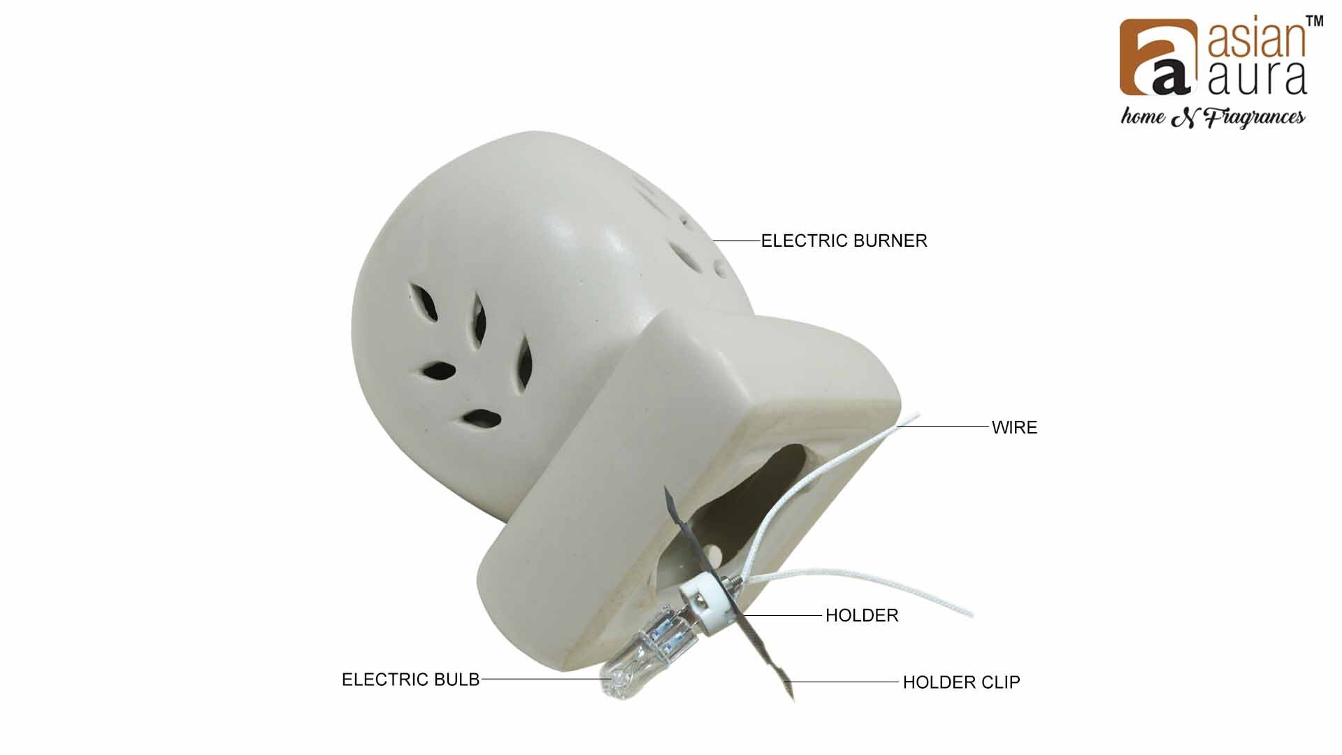 Asian Aura Ceramic Aromatic Oil Diffuser With 2 Oil Bottles Aaeb 0019-w
