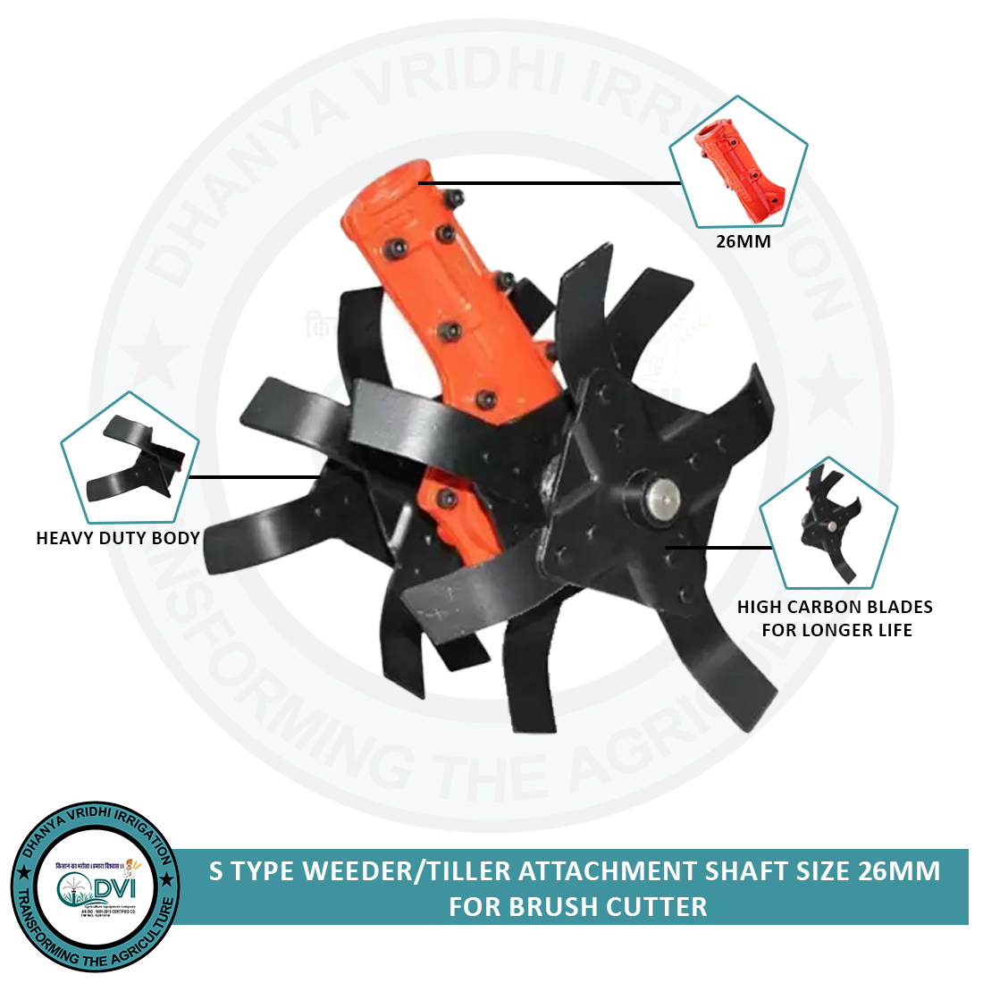 Tiller Attachment - 11 Inch S Type, Silver Finish | Petrol/diesel Powered, Soil Loosening And Weed Control