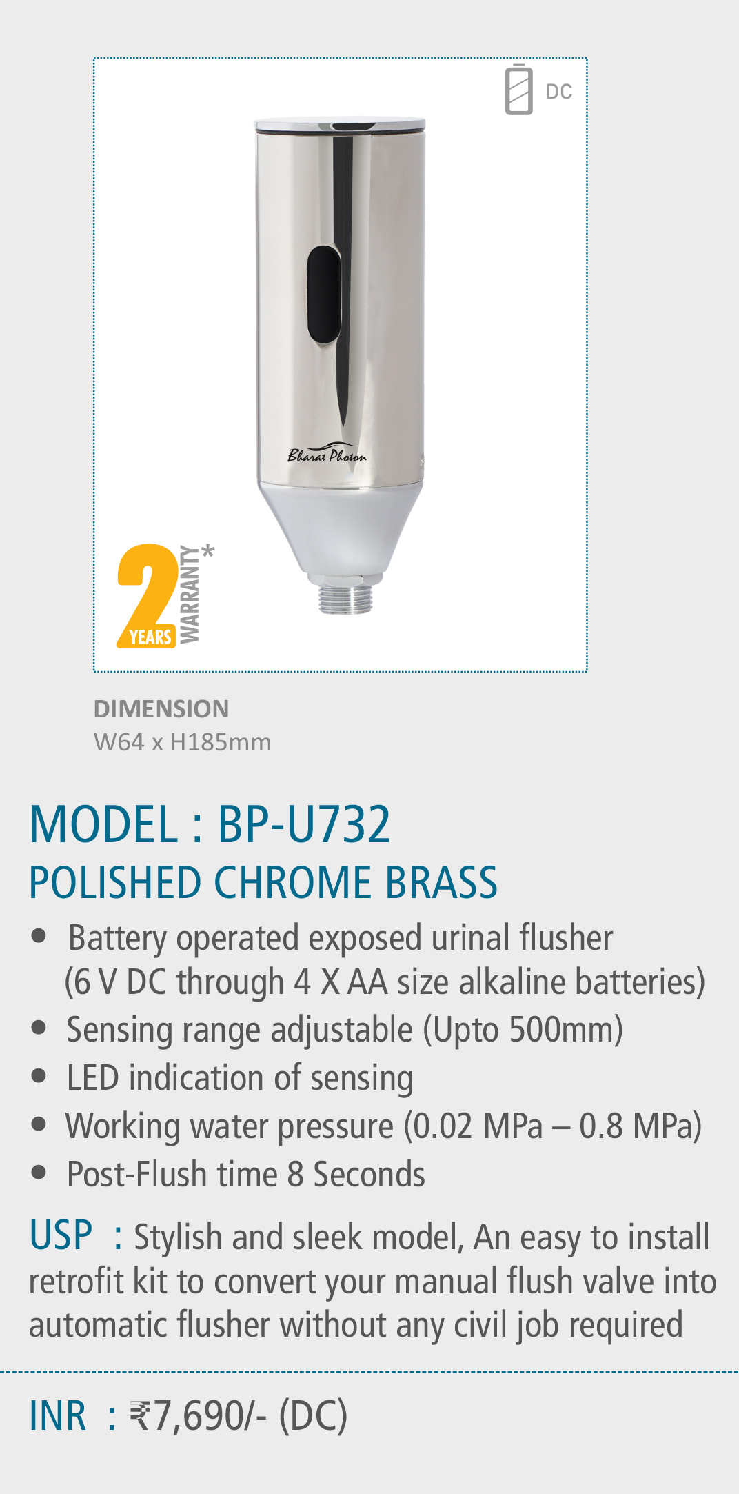 Exposed Urinal Sensor Bp-u732 (Polished Chrome Brass)