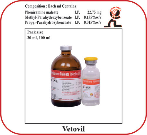 फेनिरामाइन मैलेट आईपी ब्रांड - वेटोविल/डॉटविल 100 एमएल वेटरनरी इंजेक्टेबल्स