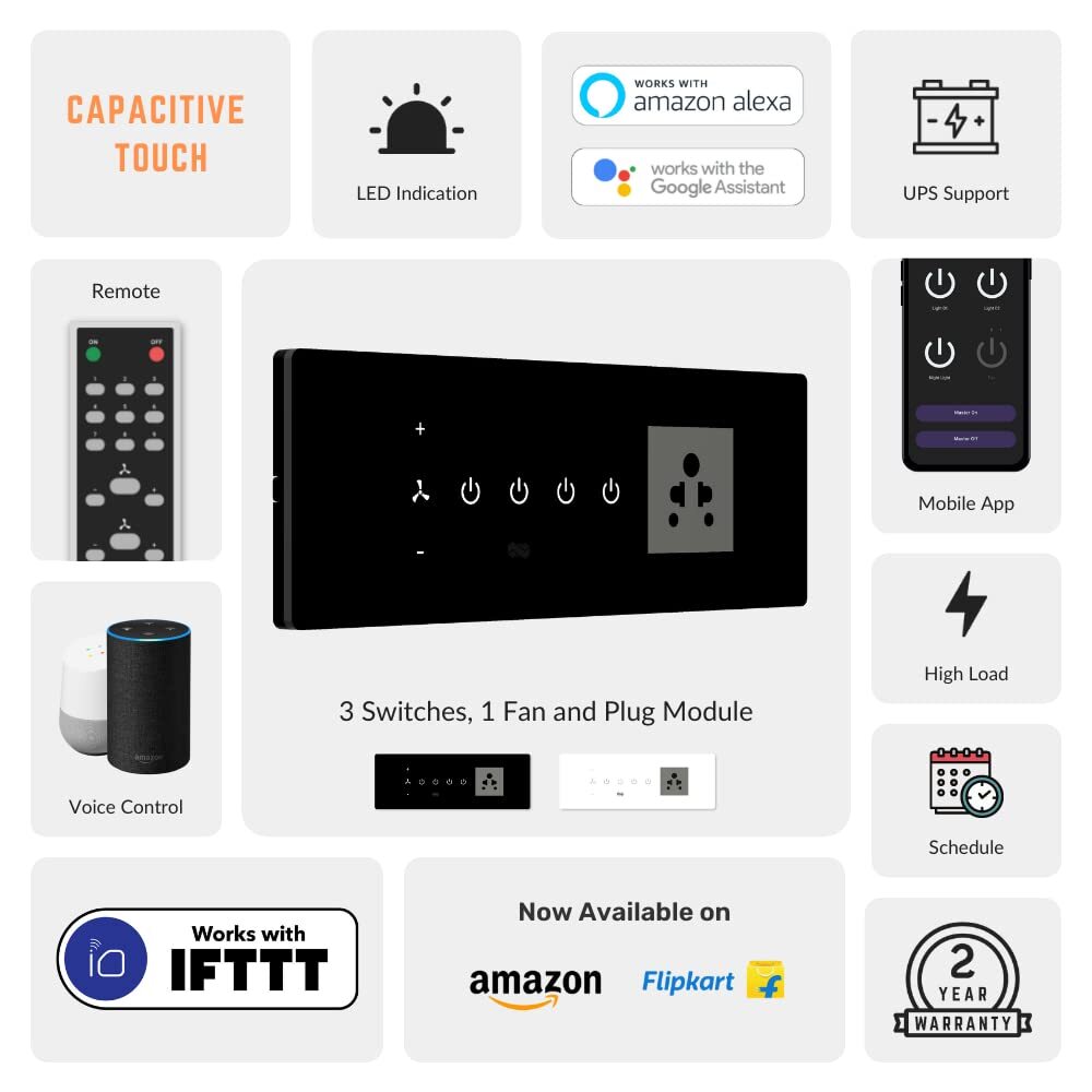 3 Lights 1 Fan And Plug With Touch Controlite Variant