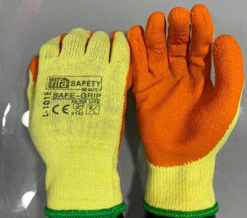 पीला/नारंगी लेटेक्स कोटेड हैंड ग्लव्स साइज फ्री साइज
