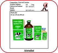 एट्रोपिन सल्फेट आईपी क्लोरो-एम-क्रेसोल आईपी ब्रांड - एट्रोडोट- 30 मिलीलीटर पशु चिकित्सा इंजेक्टेबल्स