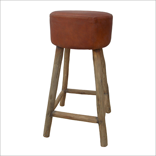 Leather Stool - Synthetic Leather & Wood | Handmade, Brown, Eco-Friendly, Stylish Footstool for Indoor & Outdoor Use