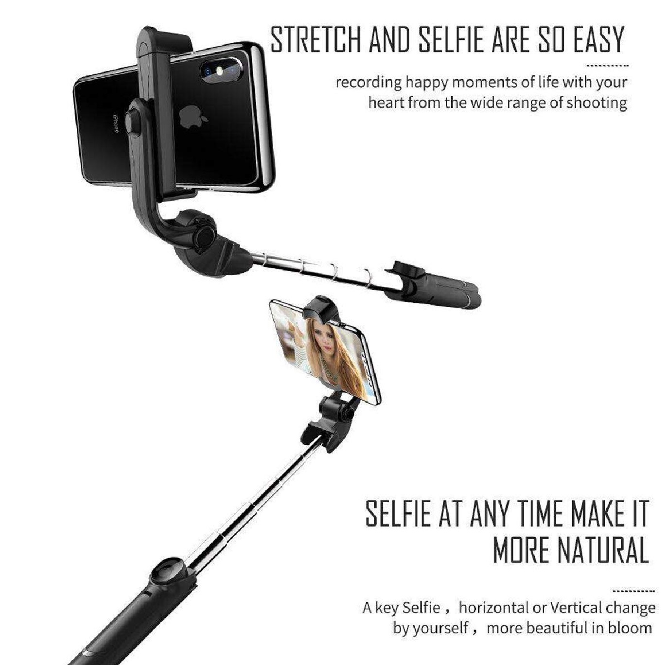 Xt-02 Selfie Stick - Abs + Stainless Steel, Black | Bluetooth 4.2, 10 M Range, Compact & Lightweight Design, Tripod Functionality