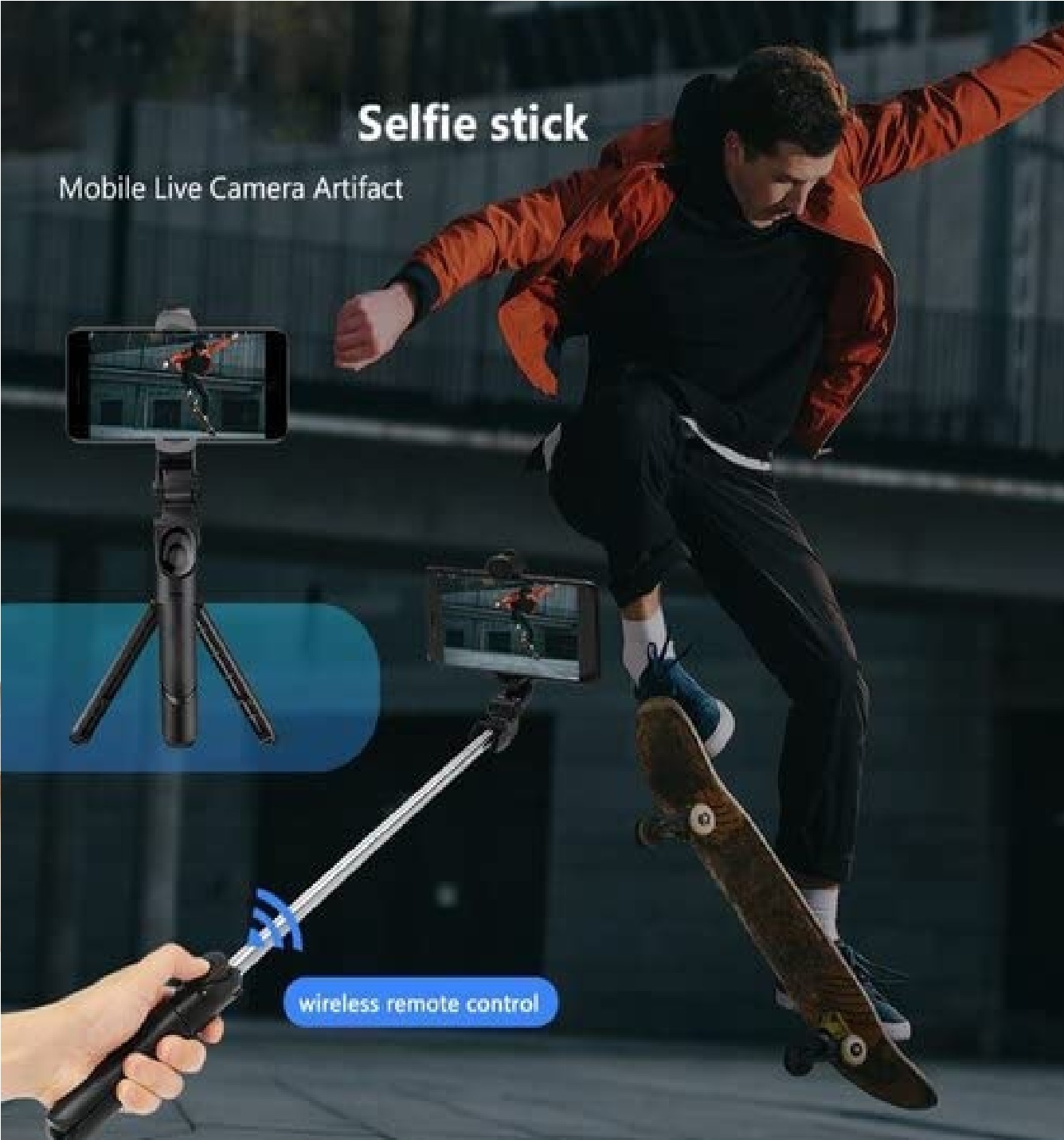 Xt-02 Selfie Stick - Abs + Stainless Steel, Black | Bluetooth 4.2, 10 M Range, Compact & Lightweight Design, Tripod Functionality