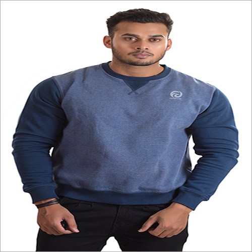 Round Neck Fleece Sweatshirt - Polyester Material, Customized Size, Blue Color | Ideal for Men, Comfortable Style for Winter Season