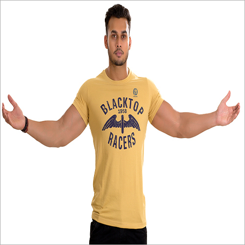 Round Neck Tshirt - Cotton, Customized Size, Yellow Color | Ideal for Men in Summer Season, Comfortable Casual Wear