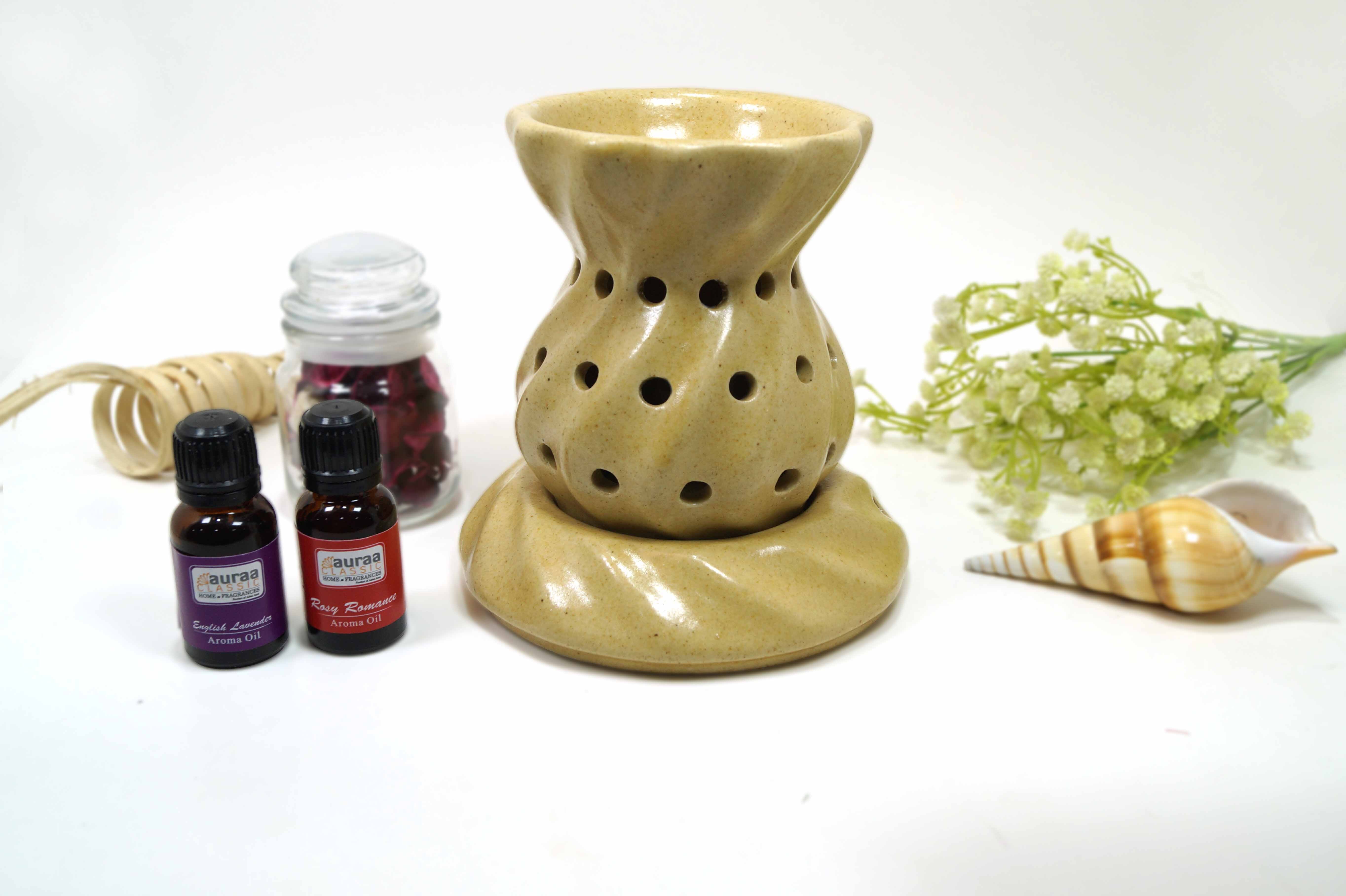 Asian Aura Aroma Tea Light Burner Diffuser With 2 Scented Oils English Lavender Rosy Romance Aaeb0020b