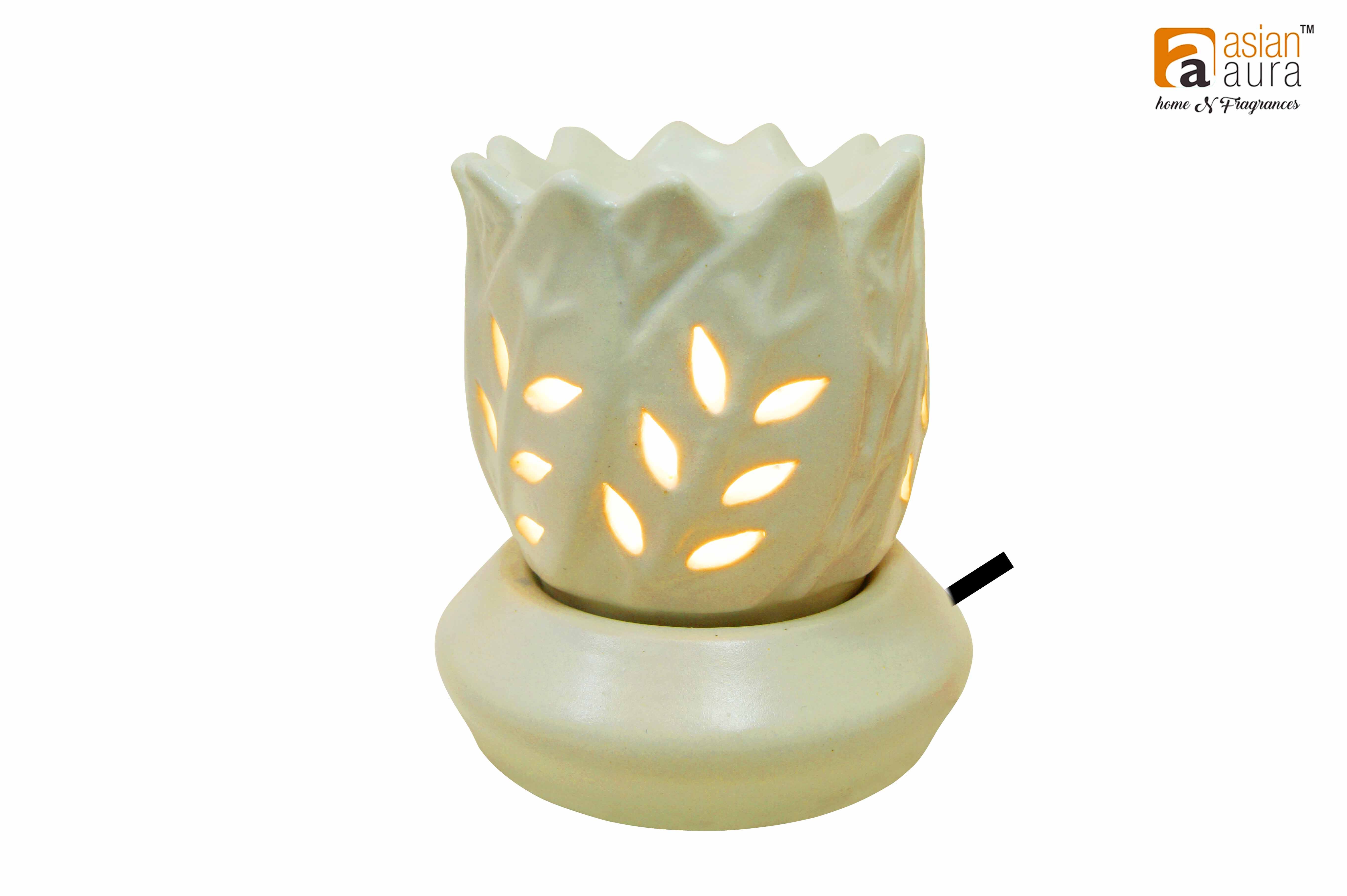 Asian Aura Ceramic Aromatic Oil Diffuser With 2 Oil Bottles Aaeb 0021-w