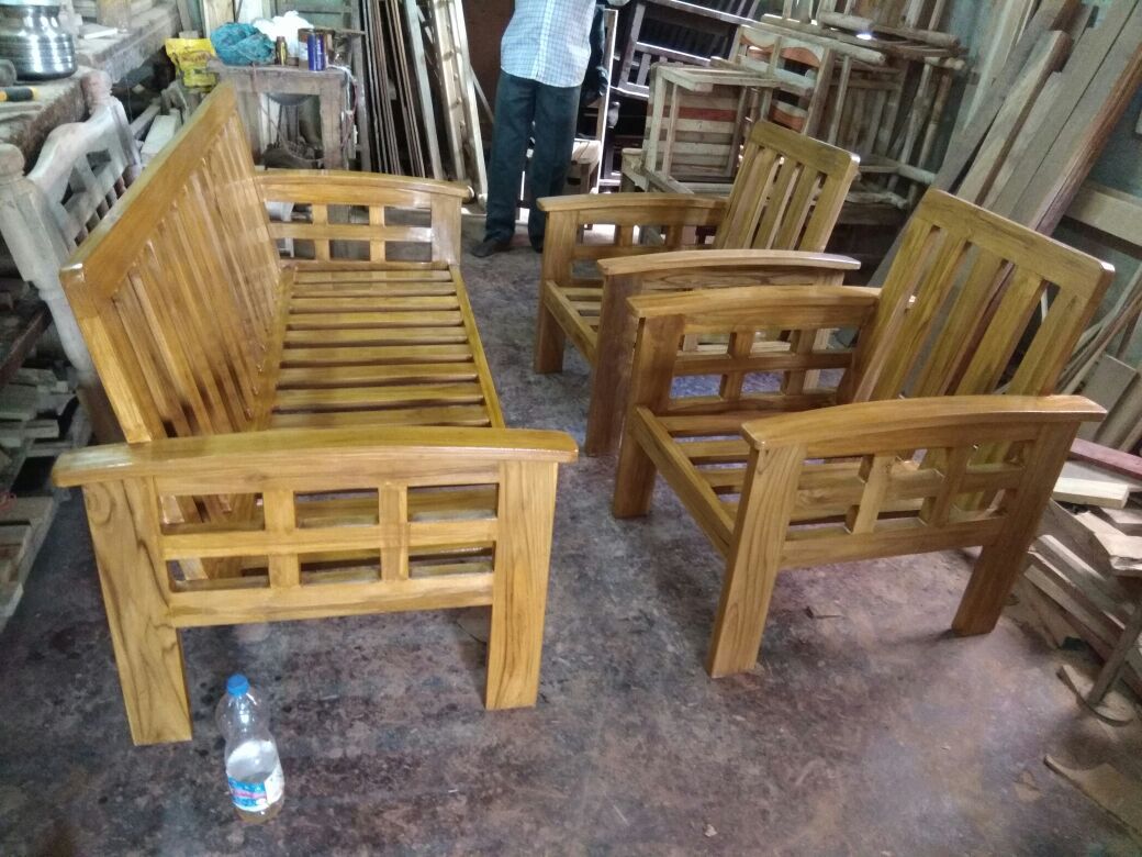 Handmade 5 Wooden Seater Sofa Set