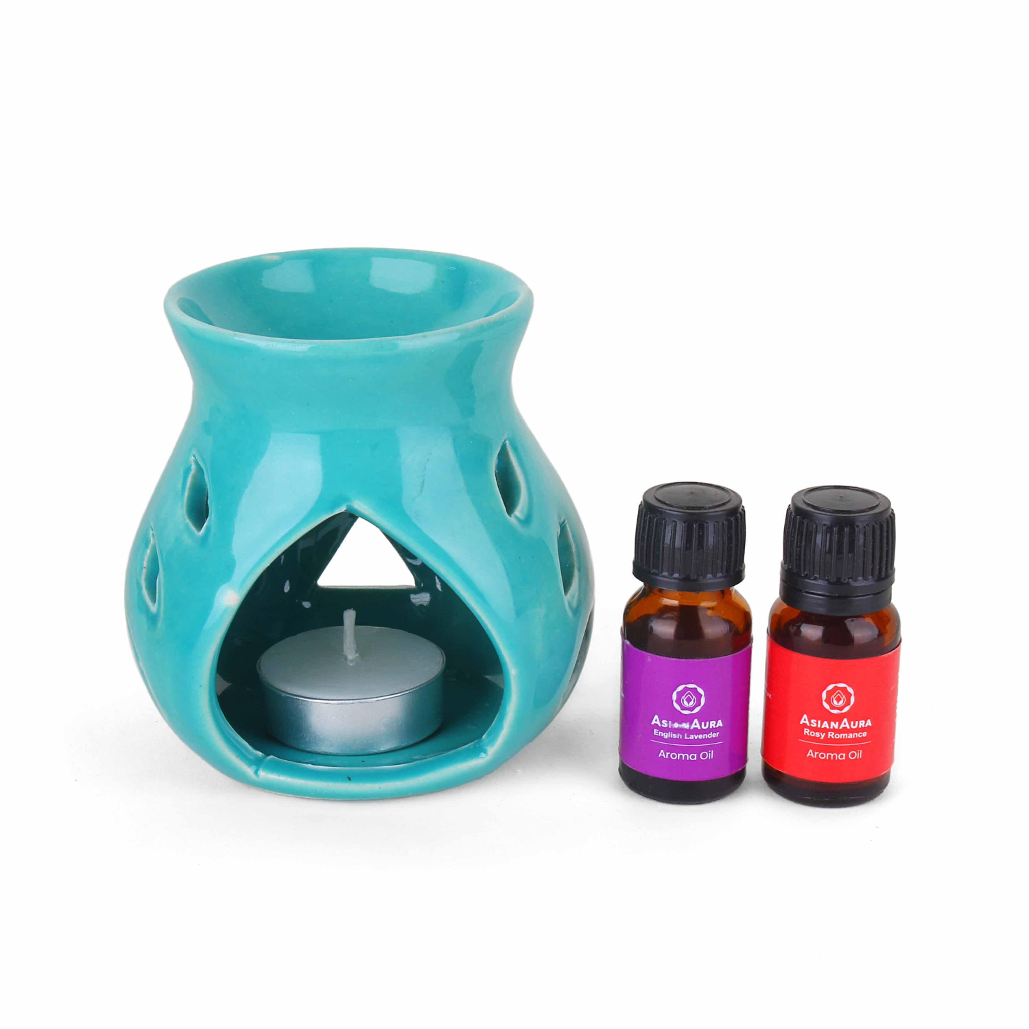 Asian Aura Ceramic Aromatic Oil Diffuser With 2 Oil Bottles Aa-cb-0026