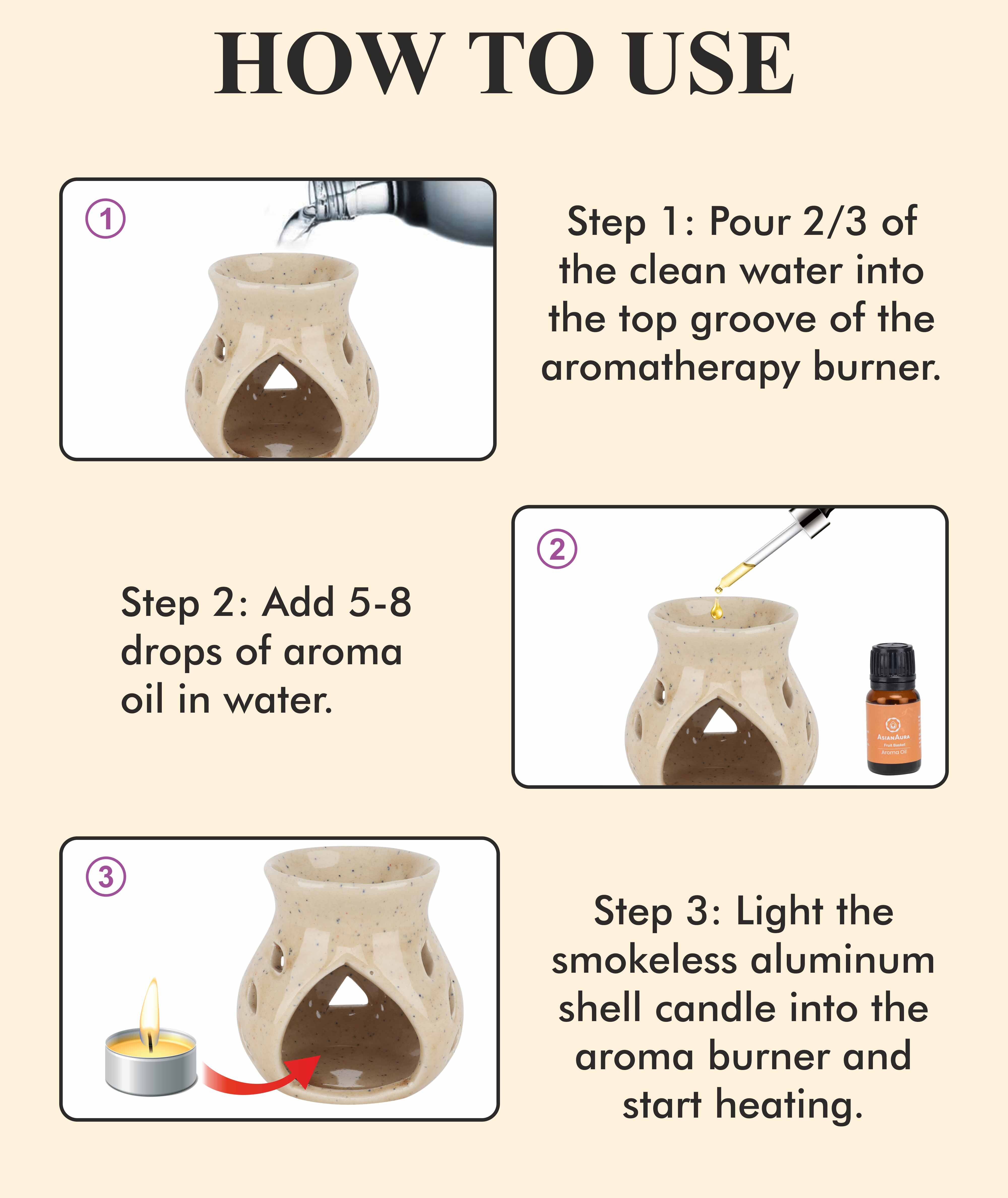 Asian Aura Ceramic Aromatic Oil Diffuser With 2 Oil Bottles Aa-cb-0026en
