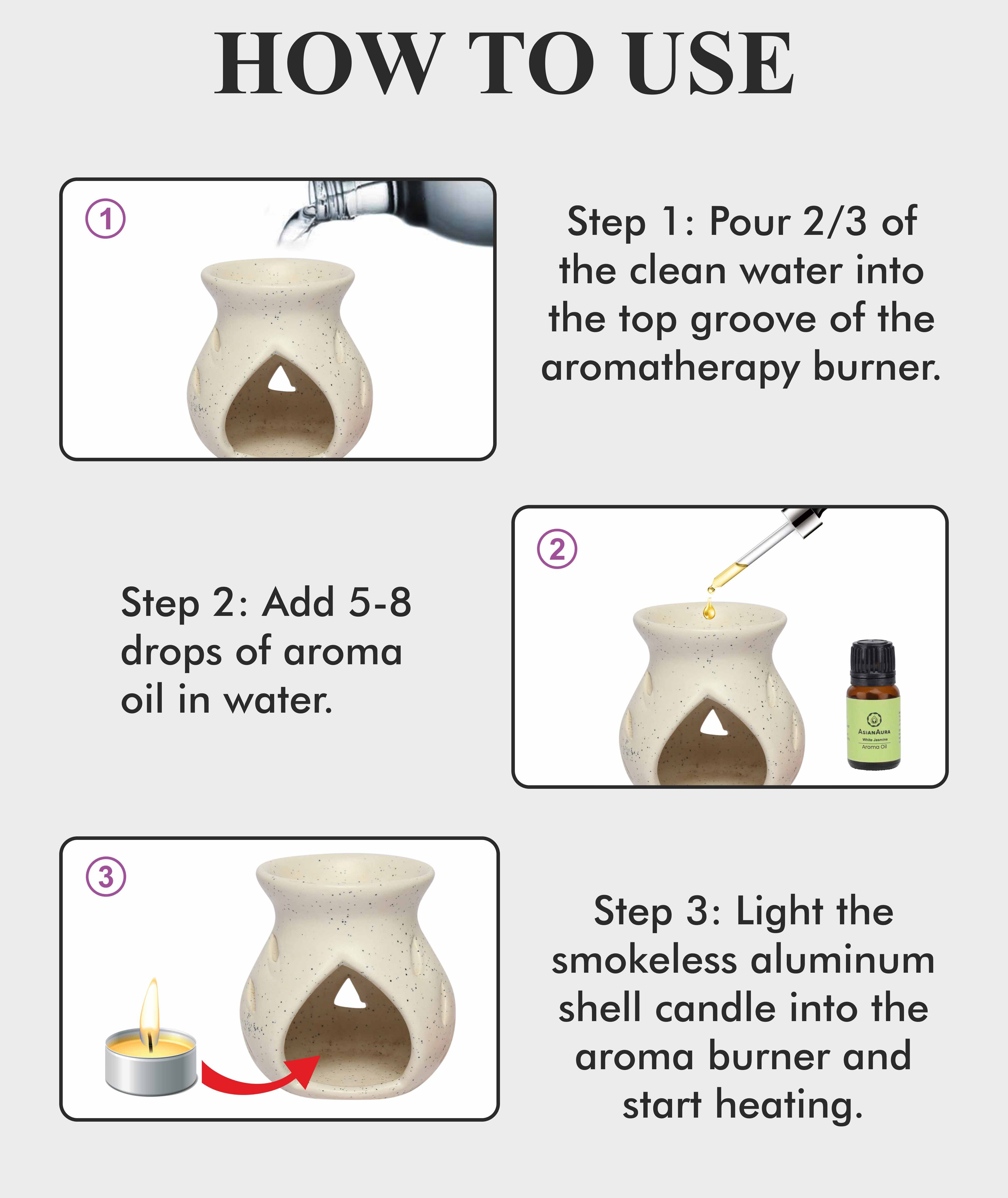 Asian Aura Ceramic Aromatic Oil Diffuser With 2 Oil Bottles Aa-cb-0026ow