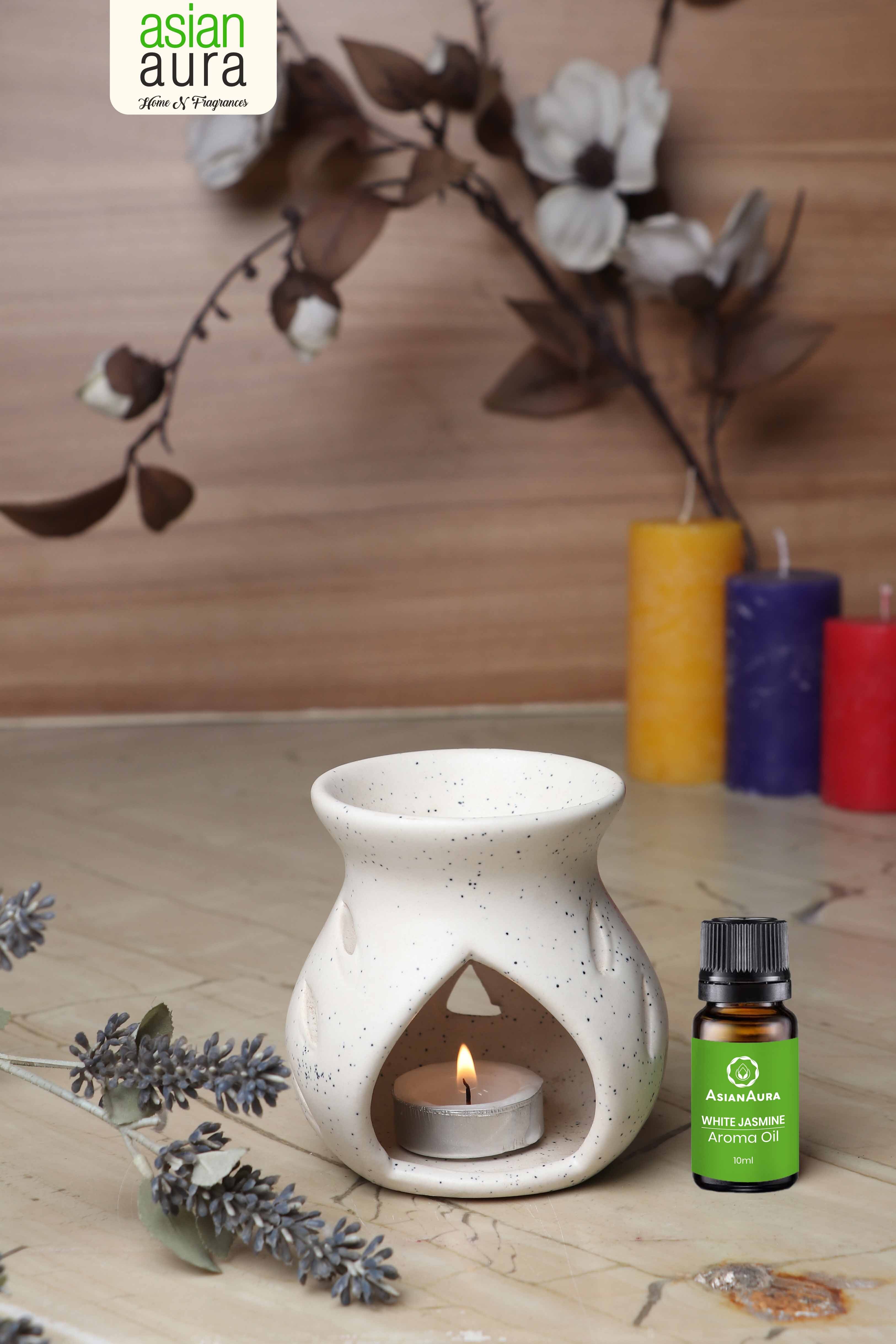 Asian Aura Ceramic Aromatic Oil Diffuser With 2 Oil Bottles Aa-cb-0026ow