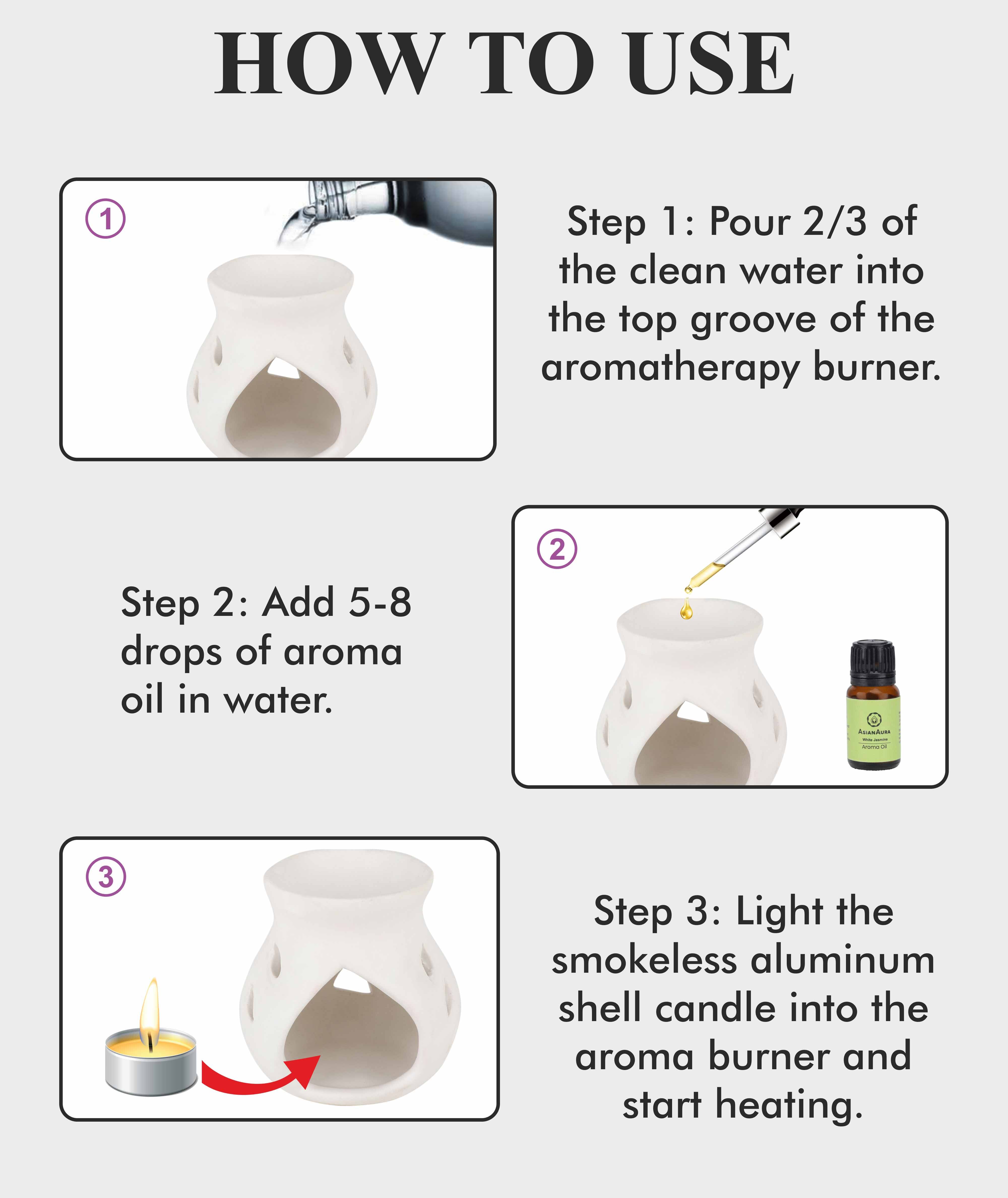 Asian Aura Ceramic Aromatic Oil Diffuser With 2 Oil Bottles Aa-cb-0026w