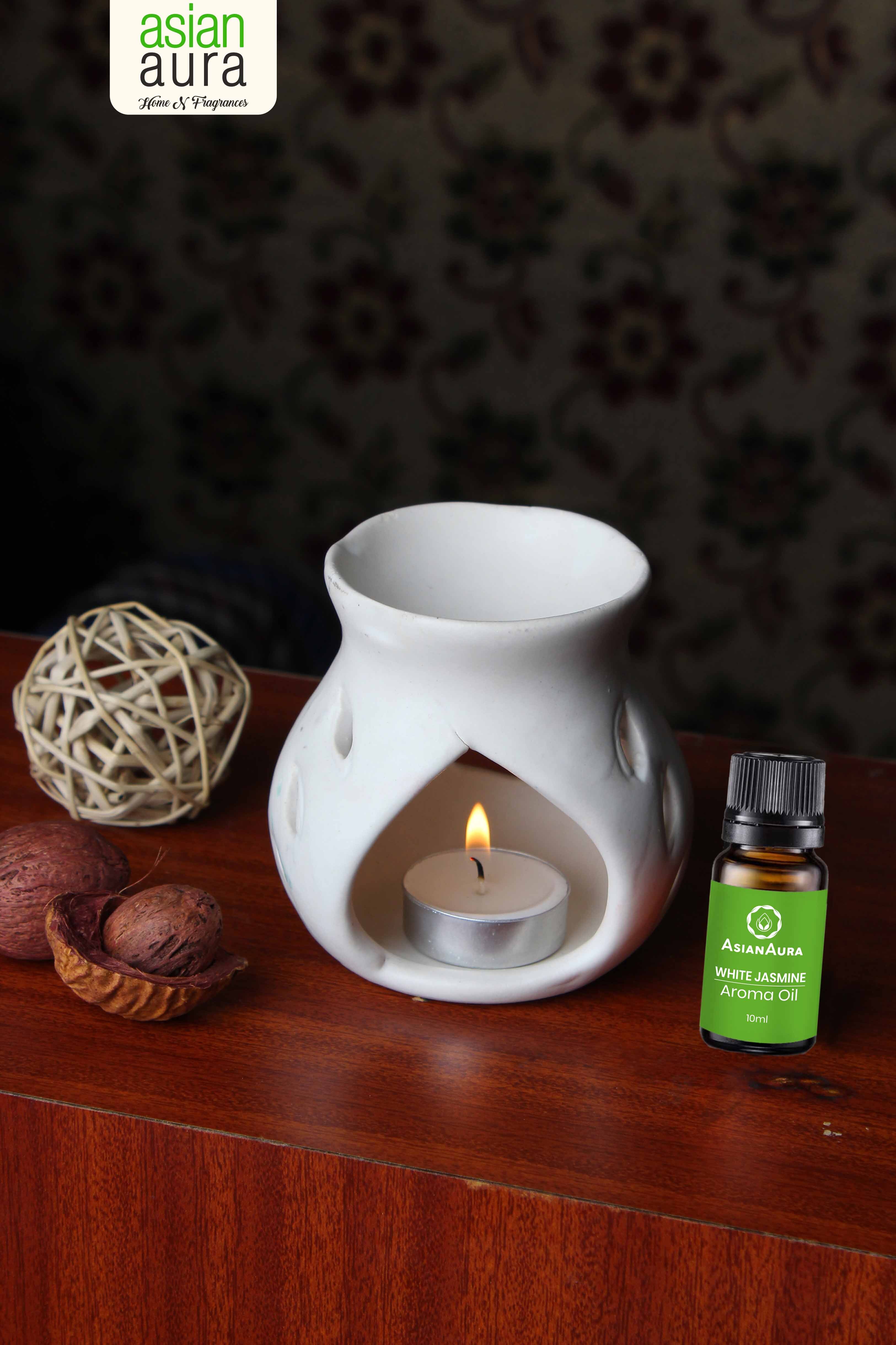 Asian Aura Ceramic Aromatic Oil Diffuser With 2 Oil Bottles Aa-cb-0026w