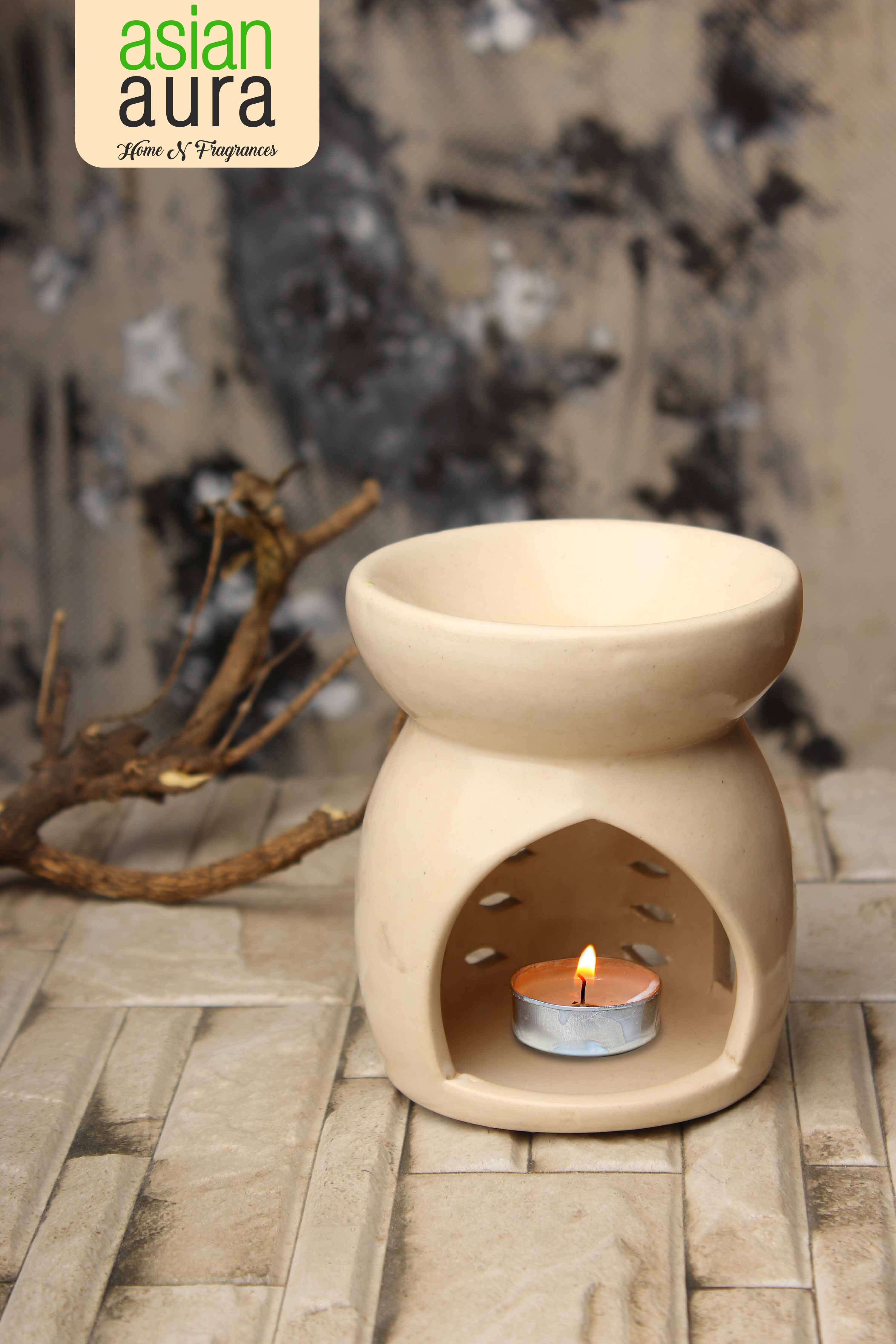 Asian Aura Ceramic Aromatic Oil Diffuser With 2 Oil Bottles Aa-cb-0029d-w