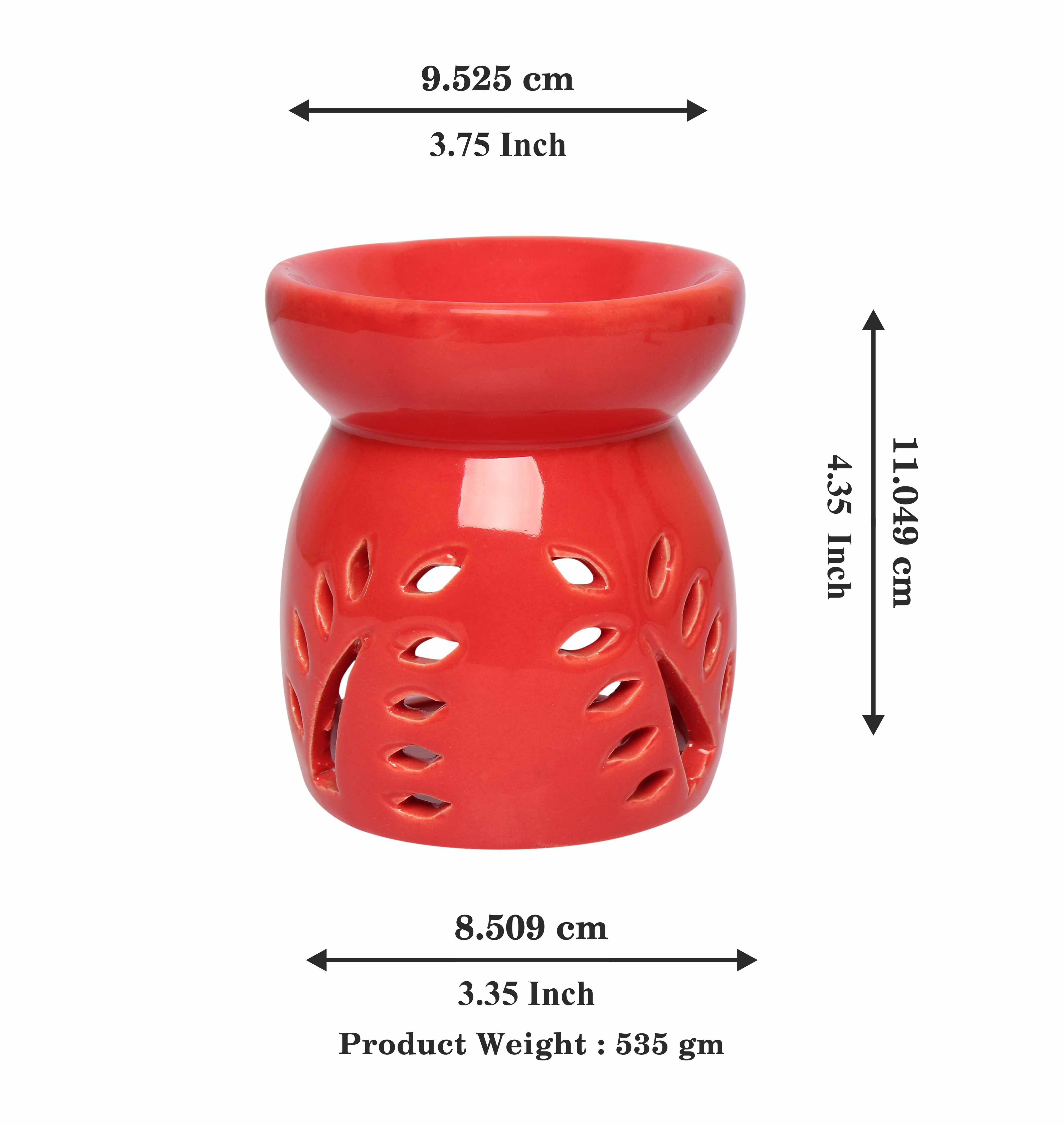 Asian Aura Ceramic Aromatic Oil Diffuser With 2 Oil Bottles Aa-cb-0029red