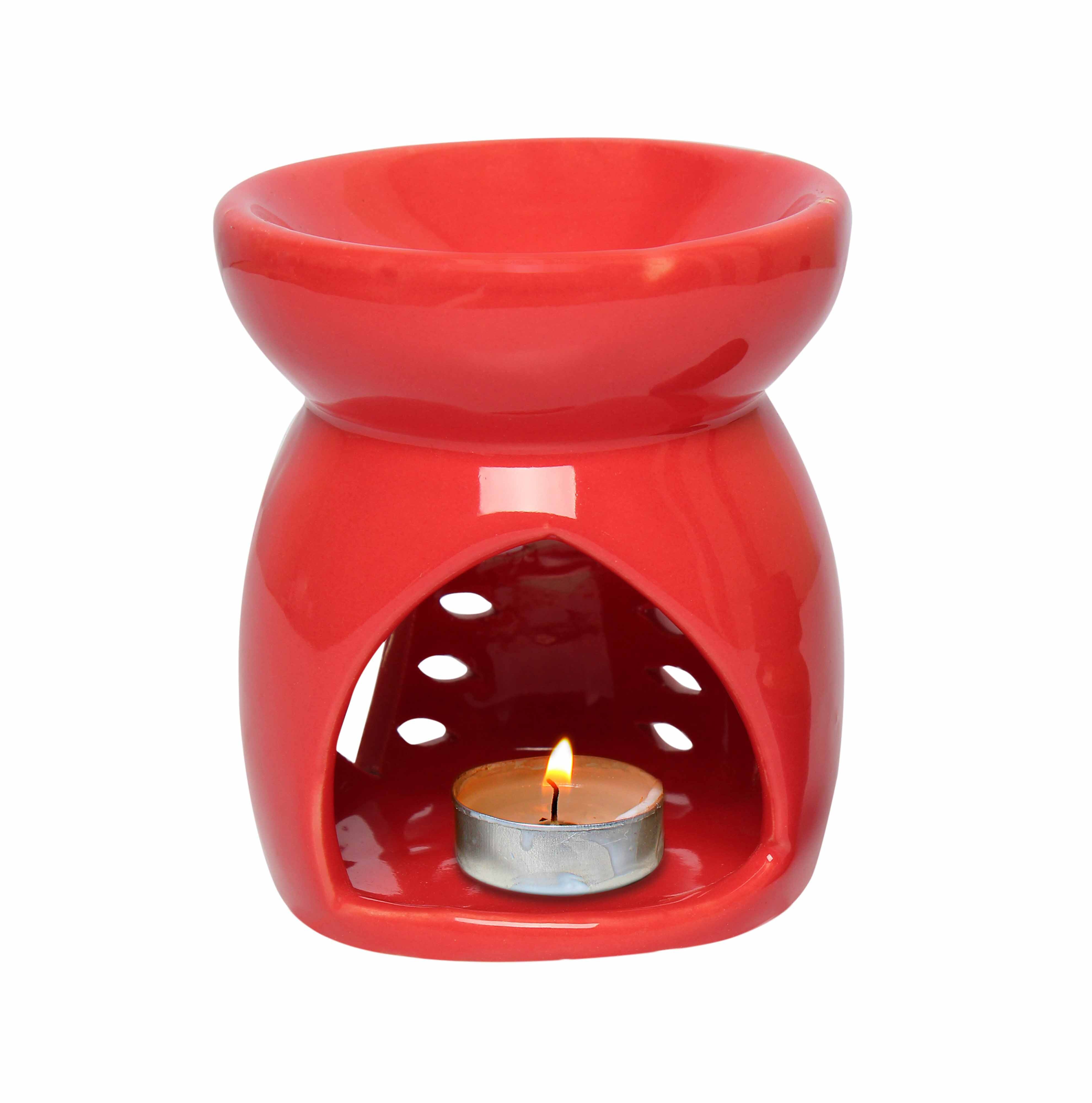 Asian Aura Ceramic Aromatic Oil Diffuser With 2 Oil Bottles Aa-cb-0029red