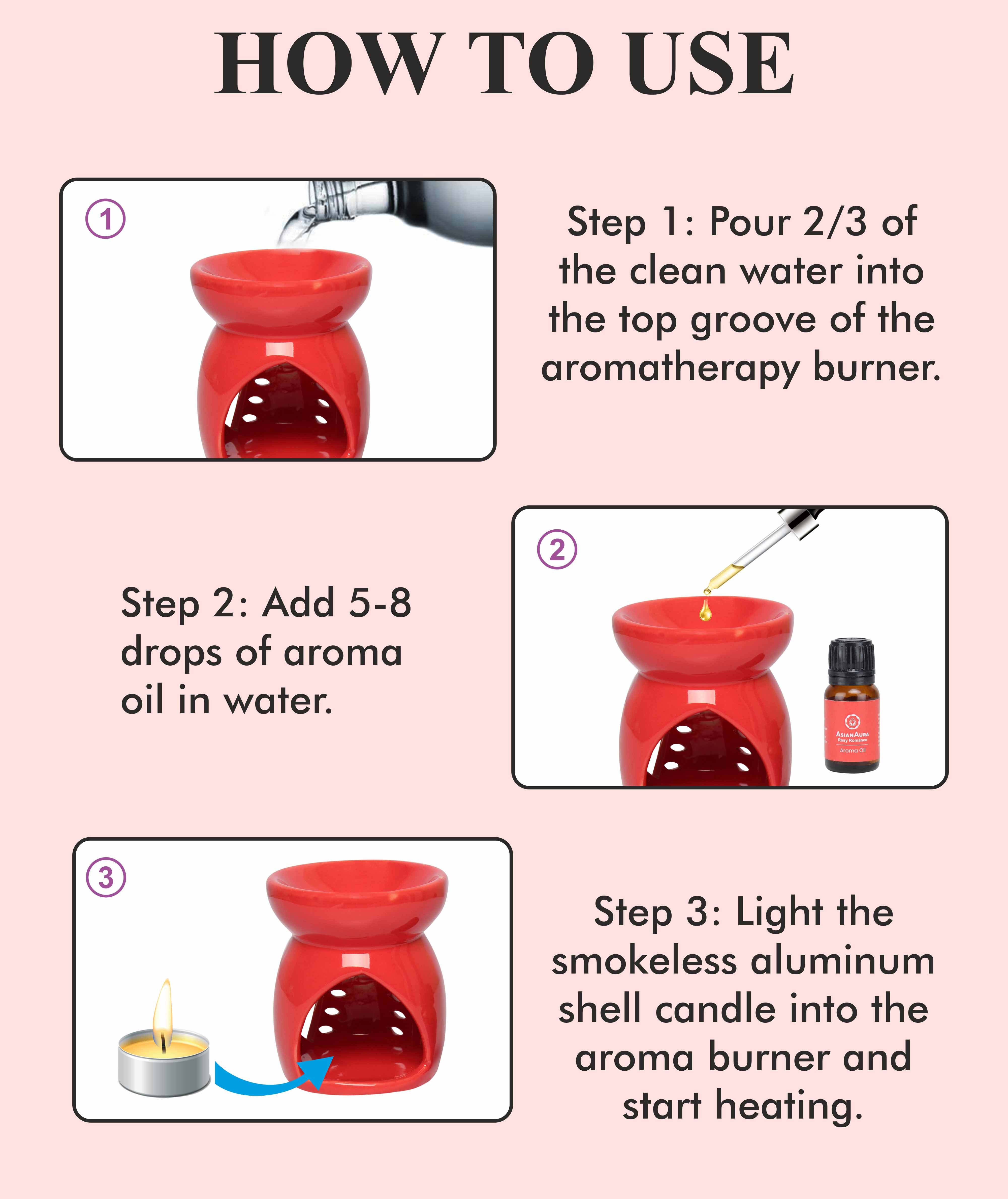 Asian Aura Ceramic Aromatic Oil Diffuser With 2 Oil Bottles Aa-cb-0029red