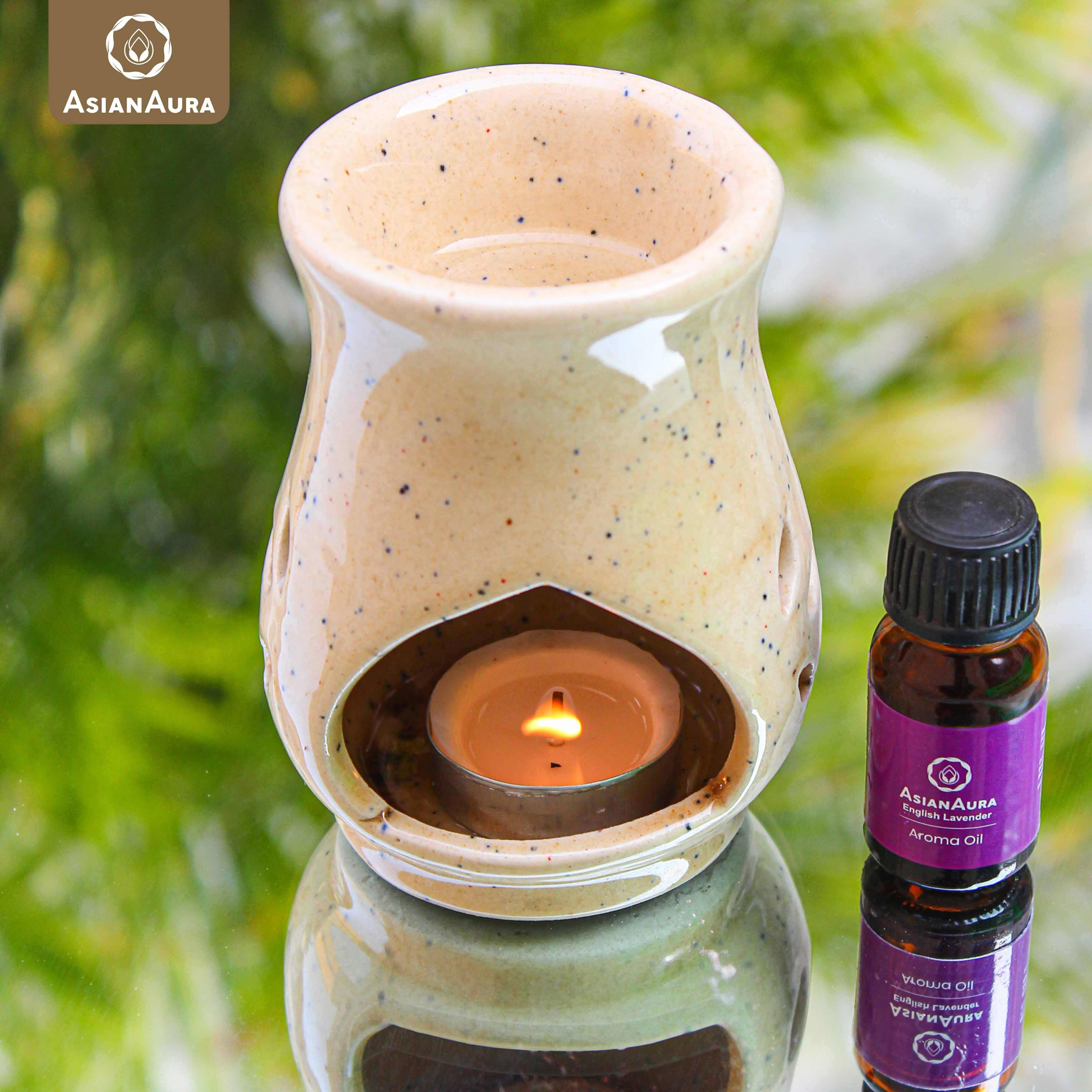 Asian Aura Ceramic Aromatic Oil Diffuser With 2 Oil Bottles Aa-cb-0031b