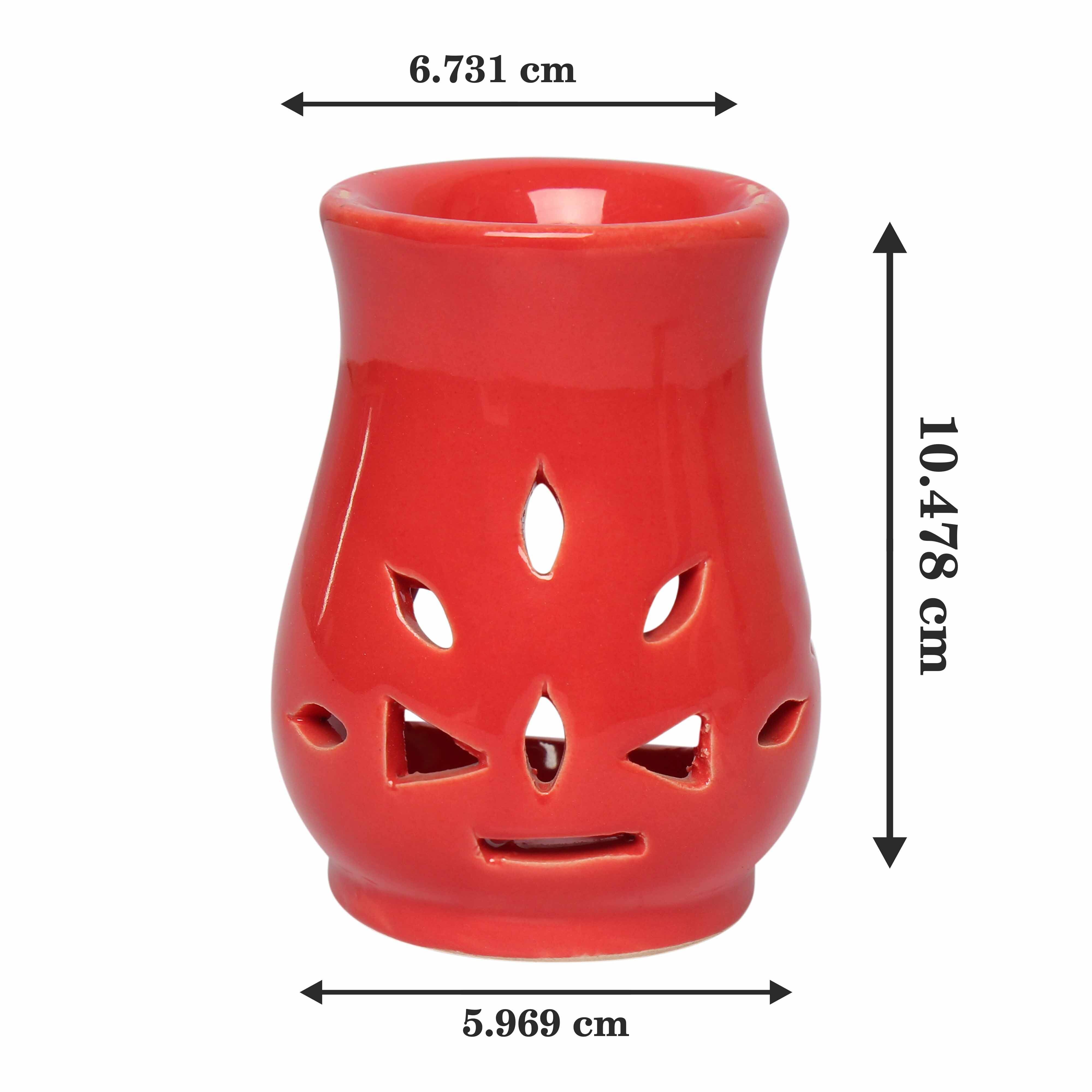 Asian Aura Ceramic Aromatic Oil Diffuser With 2 Oil Bottles Aa-cb-0031red
