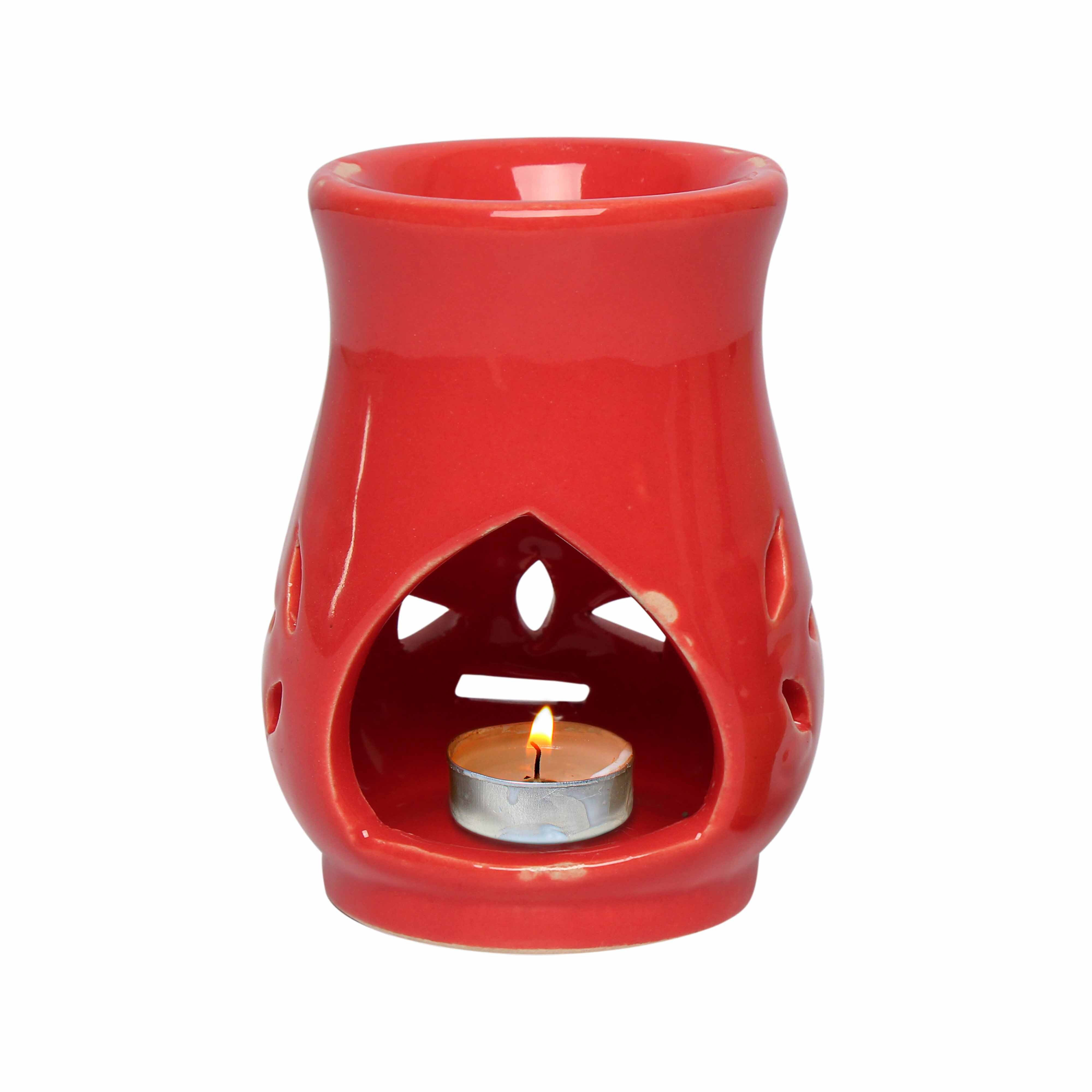 Asian Aura Ceramic Aromatic Oil Diffuser With 2 Oil Bottles Aa-cb-0031red