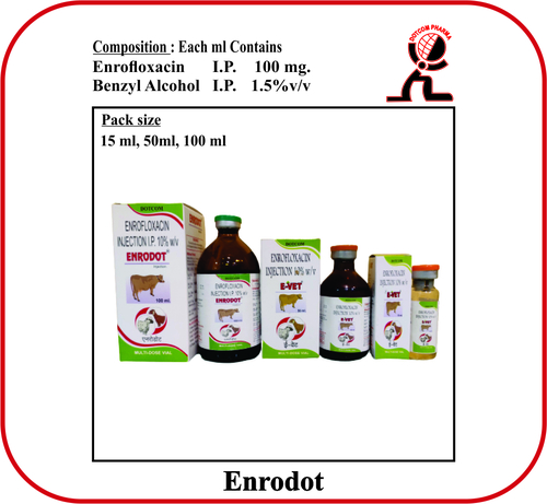 Enrofloxacin Benzyl Alcohol I.P. Brand - Enrodot 100 Ml - Medicine Type: Veterinary Injectables