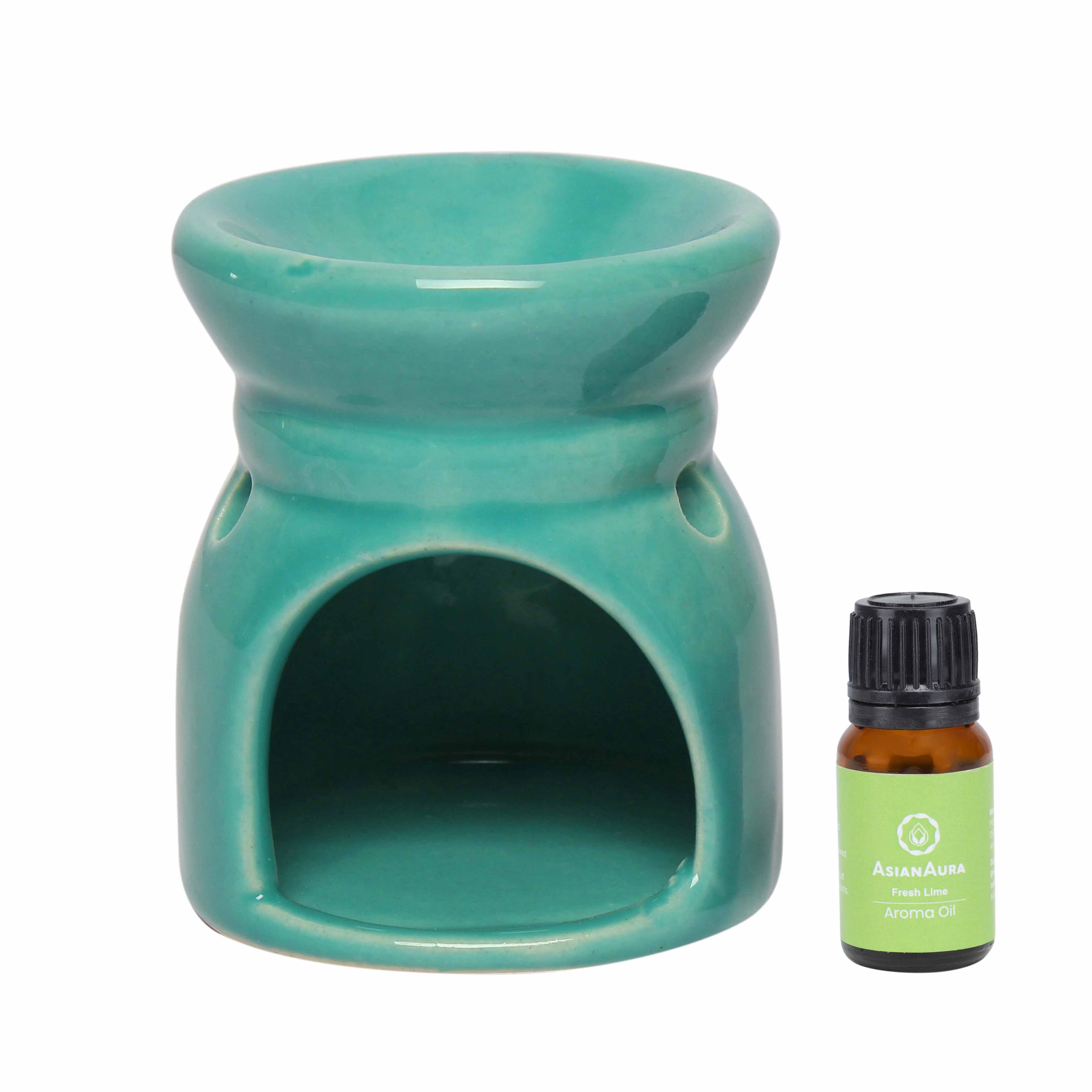Asian Aura Ceramic Aromatic Oil Diffuser With 2 Oil Bottles Aa-cb-0032t-green