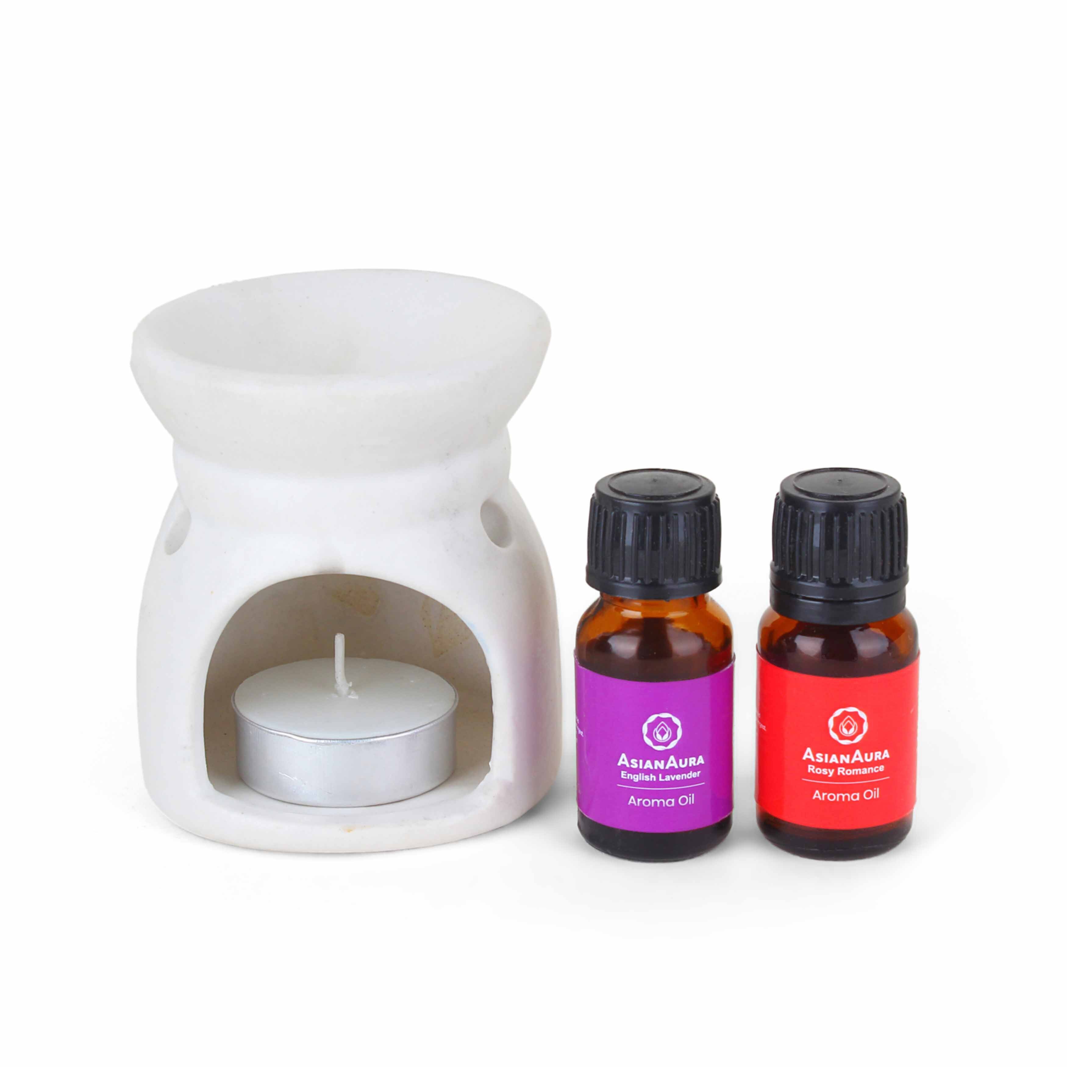 Asian Aura Ceramic Aromatic Oil Diffuser With 2 Oil Bottles Aa-cb-0032w