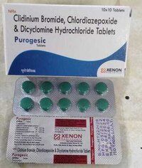 पुरोजेसिक टैब सामग्री: क्लिडिनियम ब्रोमाइड 2.5mg+ क्लोर्डियाज़ेपॉक्साइड 5mg+ डाइसाइक्लोमाइन Hcl 10mg