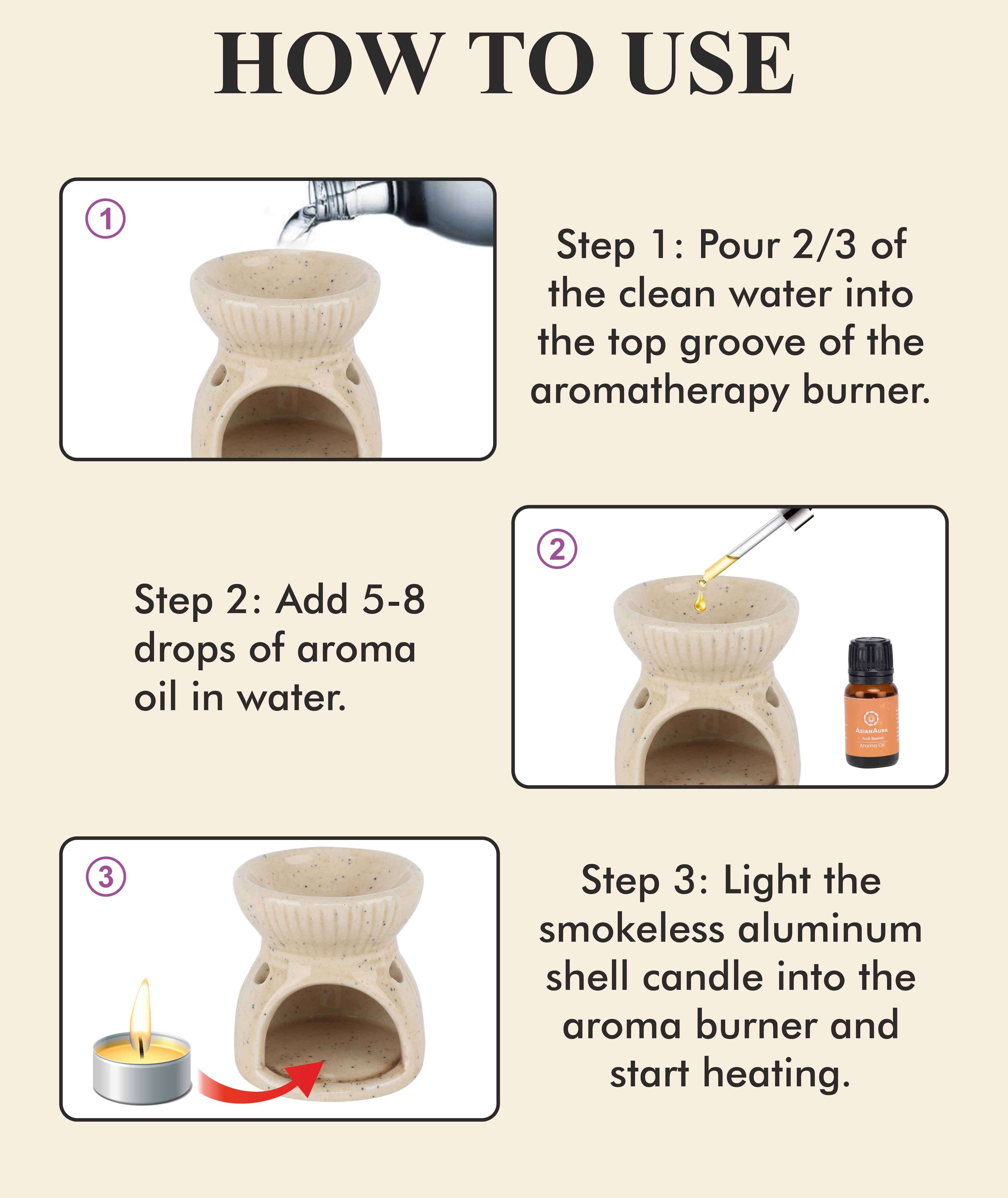 Asian Aura Ceramic Aromatic Oil Diffuser With 2 Oil Bottles Aa-cb-0035b