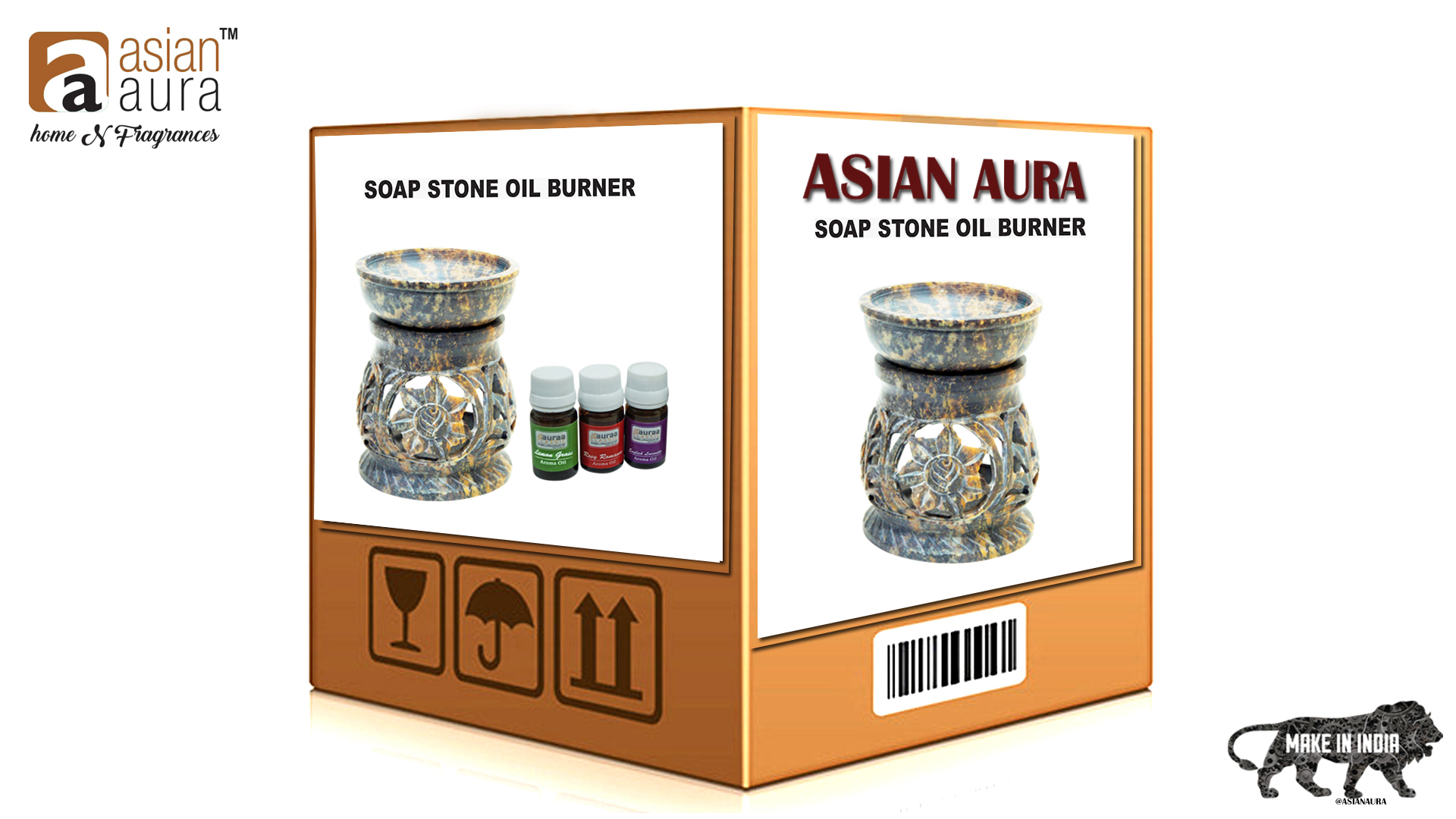 Asian Aura Ceramic Aromatic Oil Diffuser With 2 Oil Bottles Aa-cb-0037