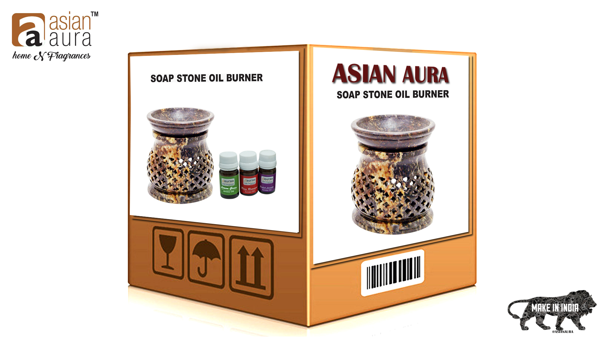Asian Aura Ceramic Aromatic Oil Diffuser With 2 Oil Bottles Aa-cb-0038