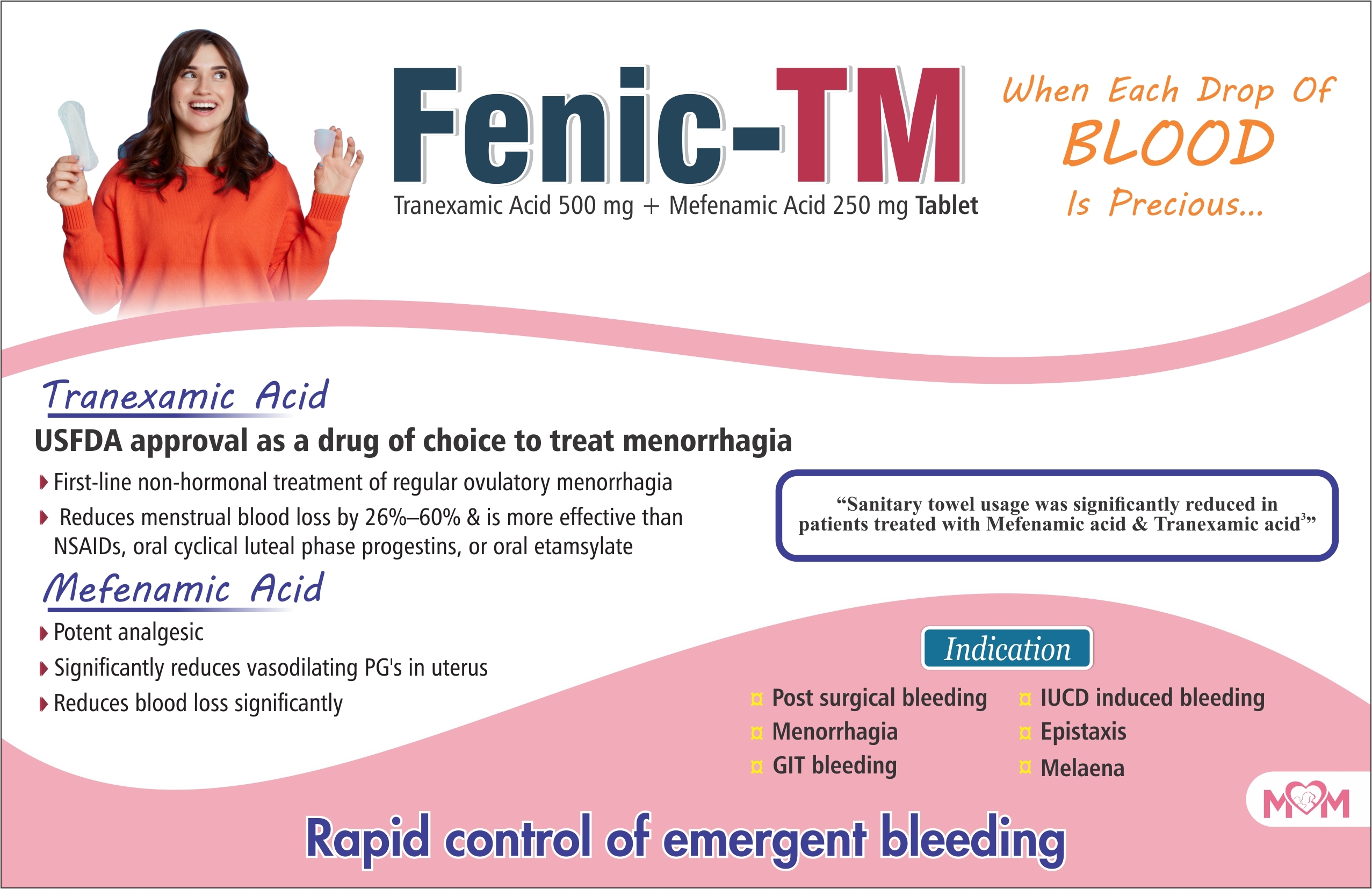 Fenic Tm Tablet - Tranexamic Acid 500mg + Mefenamic Acid 250mg | Heavy Menstrual Bleeding And Pain Relief, General Medicine For Adults
